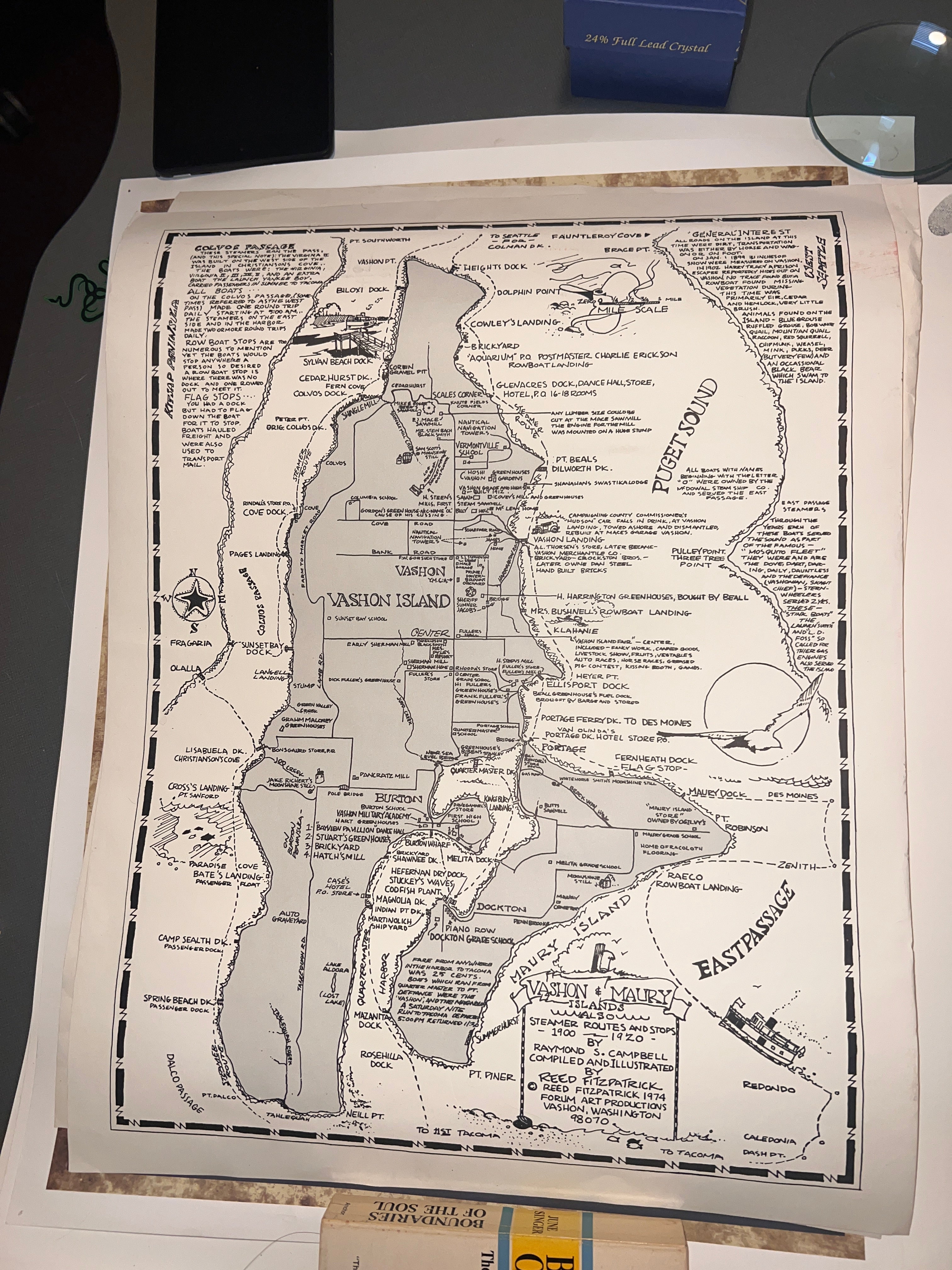 Vashon Island Reed Fitzpatrick 1974 Vashon and Maury Islands Rare Antique Map Poster