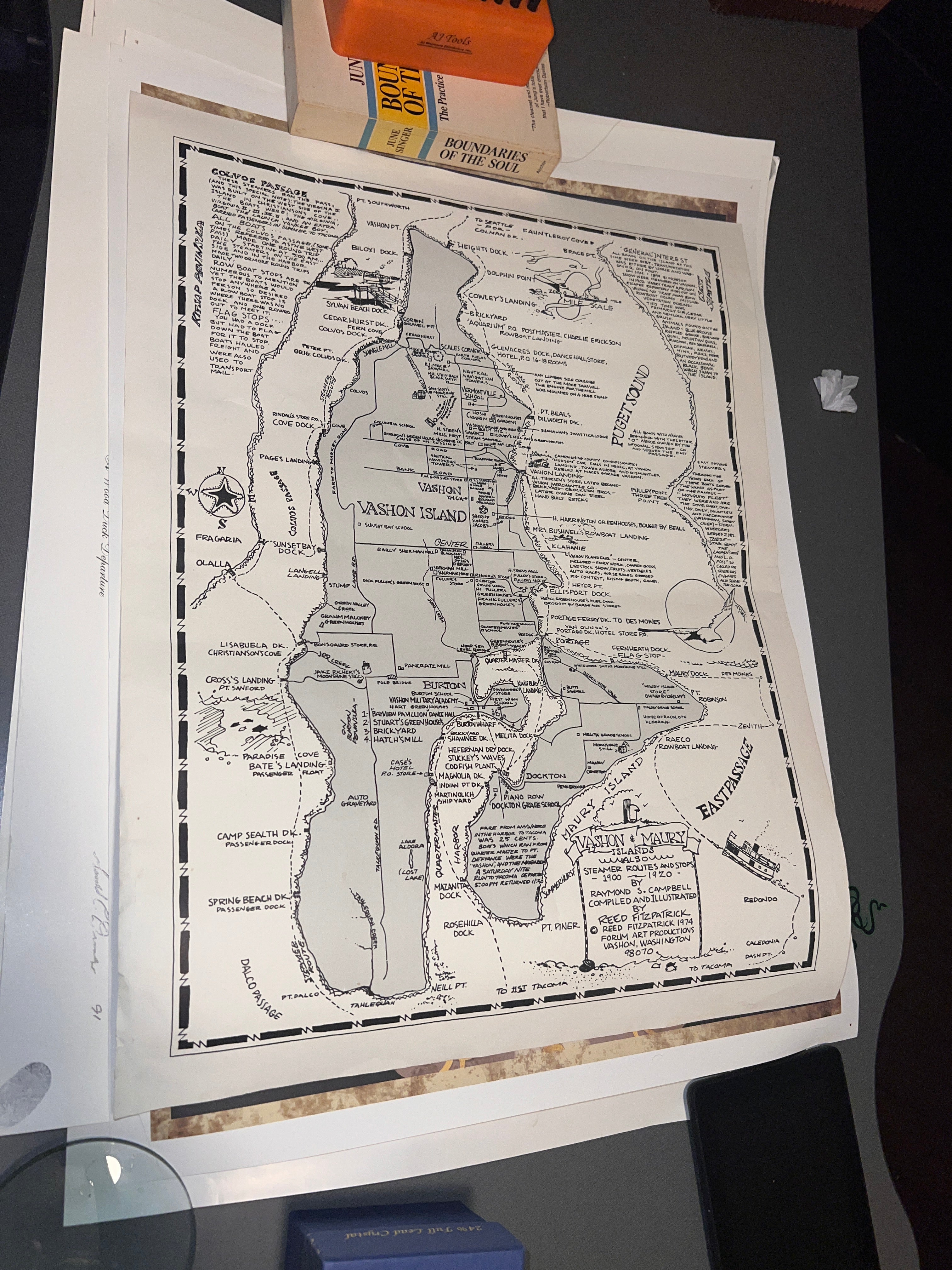 Vashon Island Reed Fitzpatrick 1974 Vashon and Maury Islands Rare Antique Map Poster