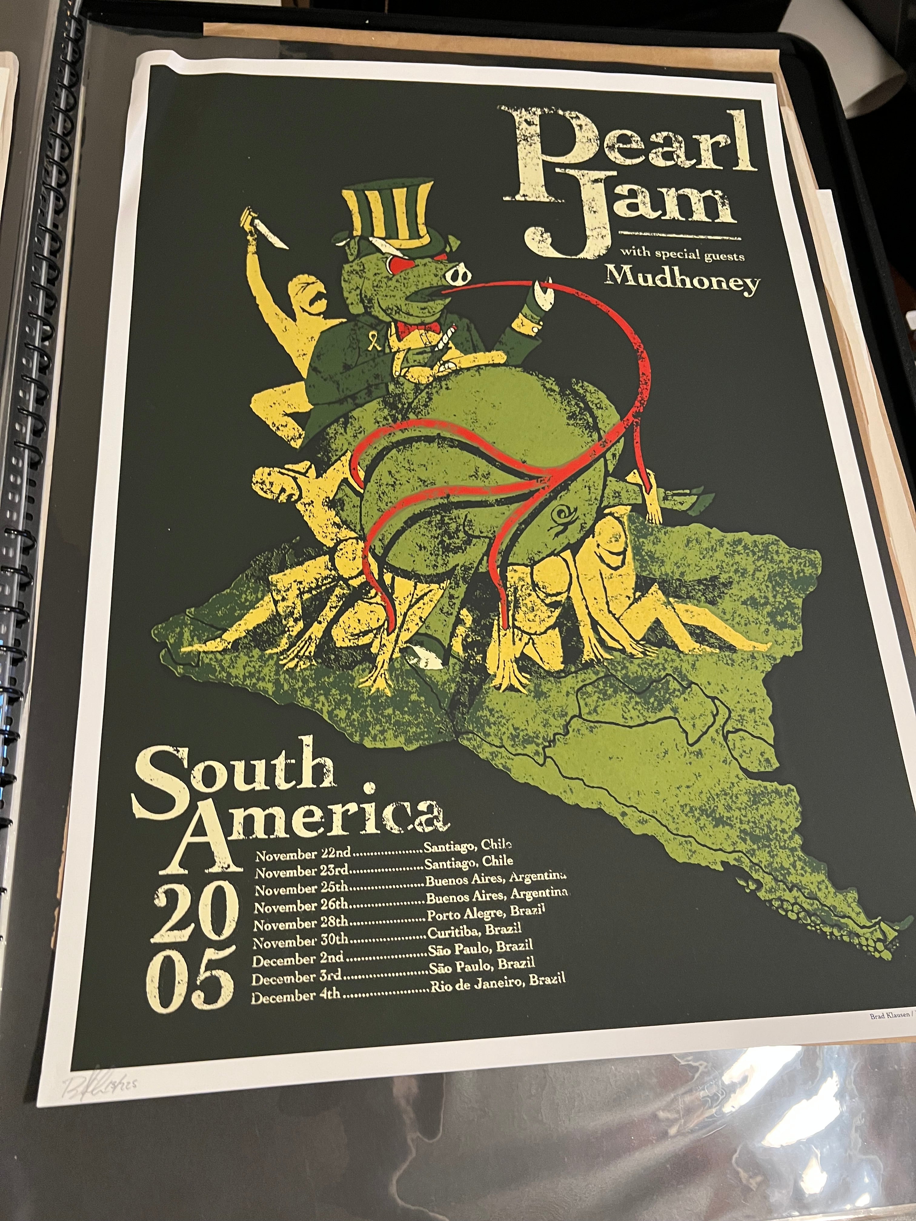 Pearl Jam Brazil 2005 Nov 22nd Klausen Poster SIGNED and SN!!