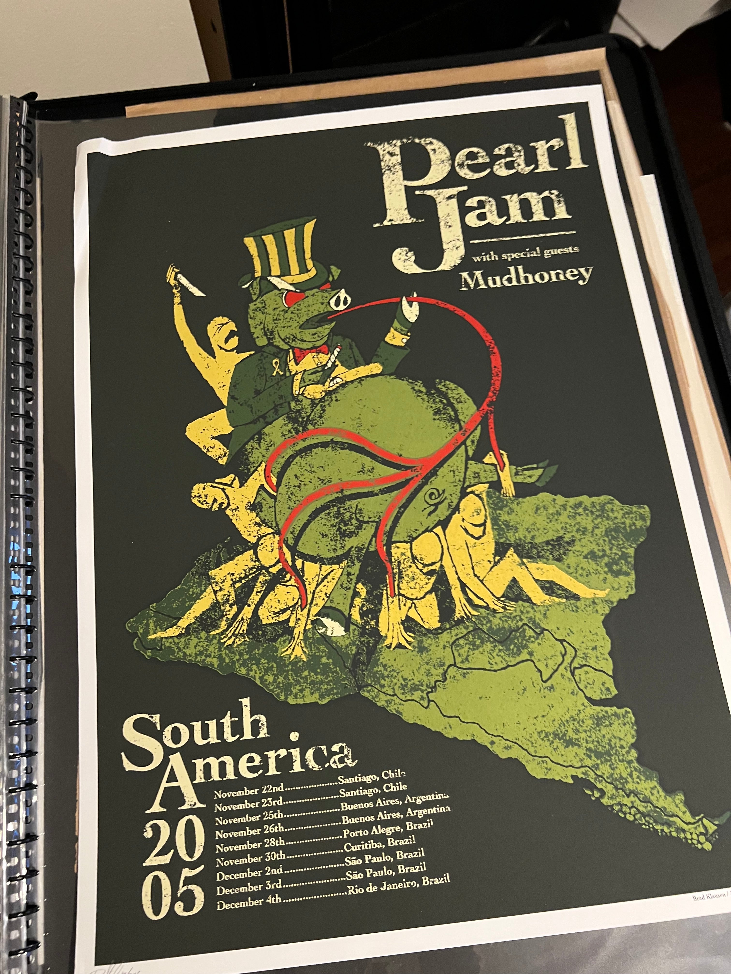Pearl Jam Brazil 2005 Nov 22nd Klausen Poster SIGNED and SN!!