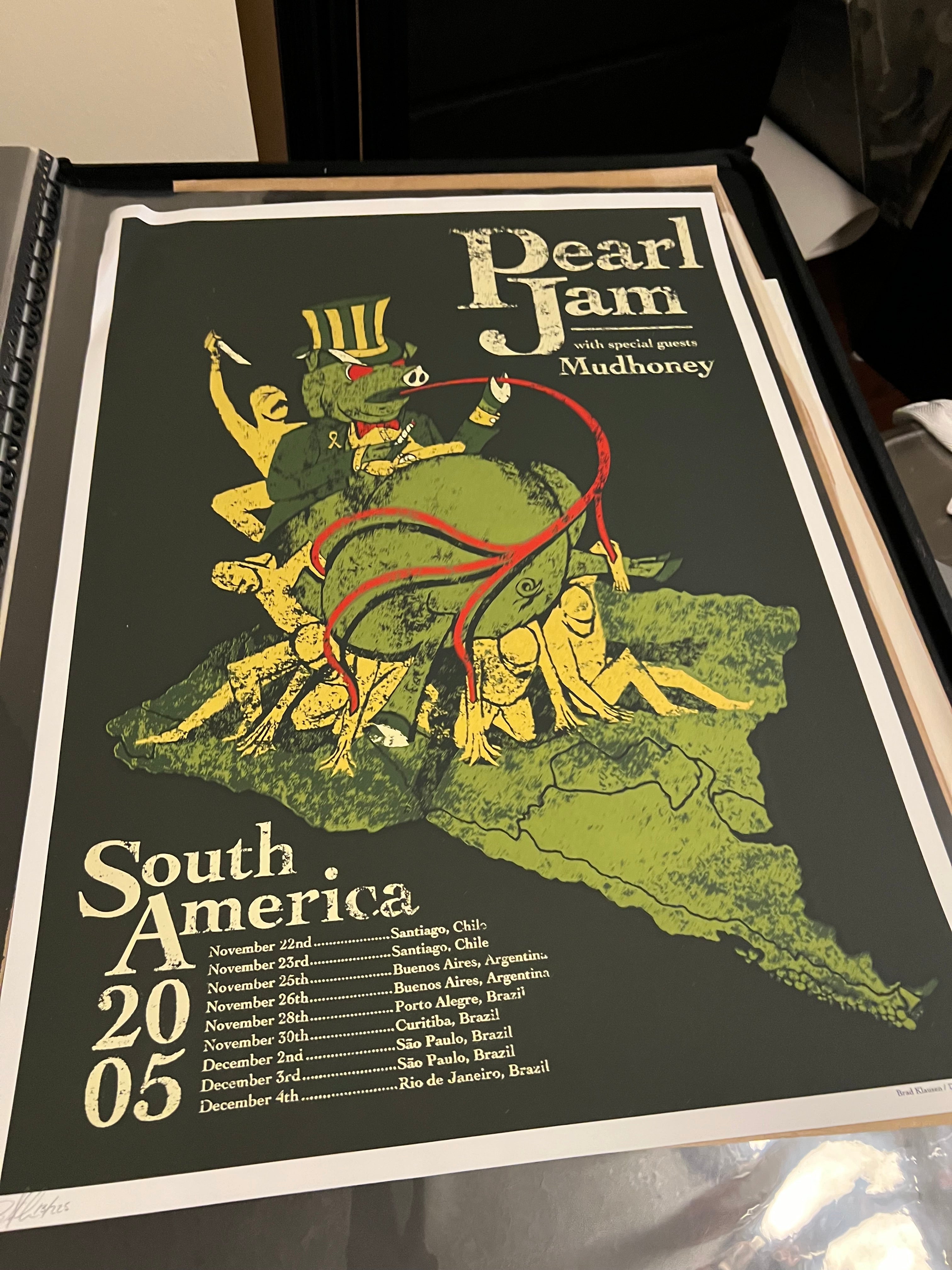 Pearl Jam Brazil 2005 Nov 22nd Klausen Poster SIGNED and SN!!