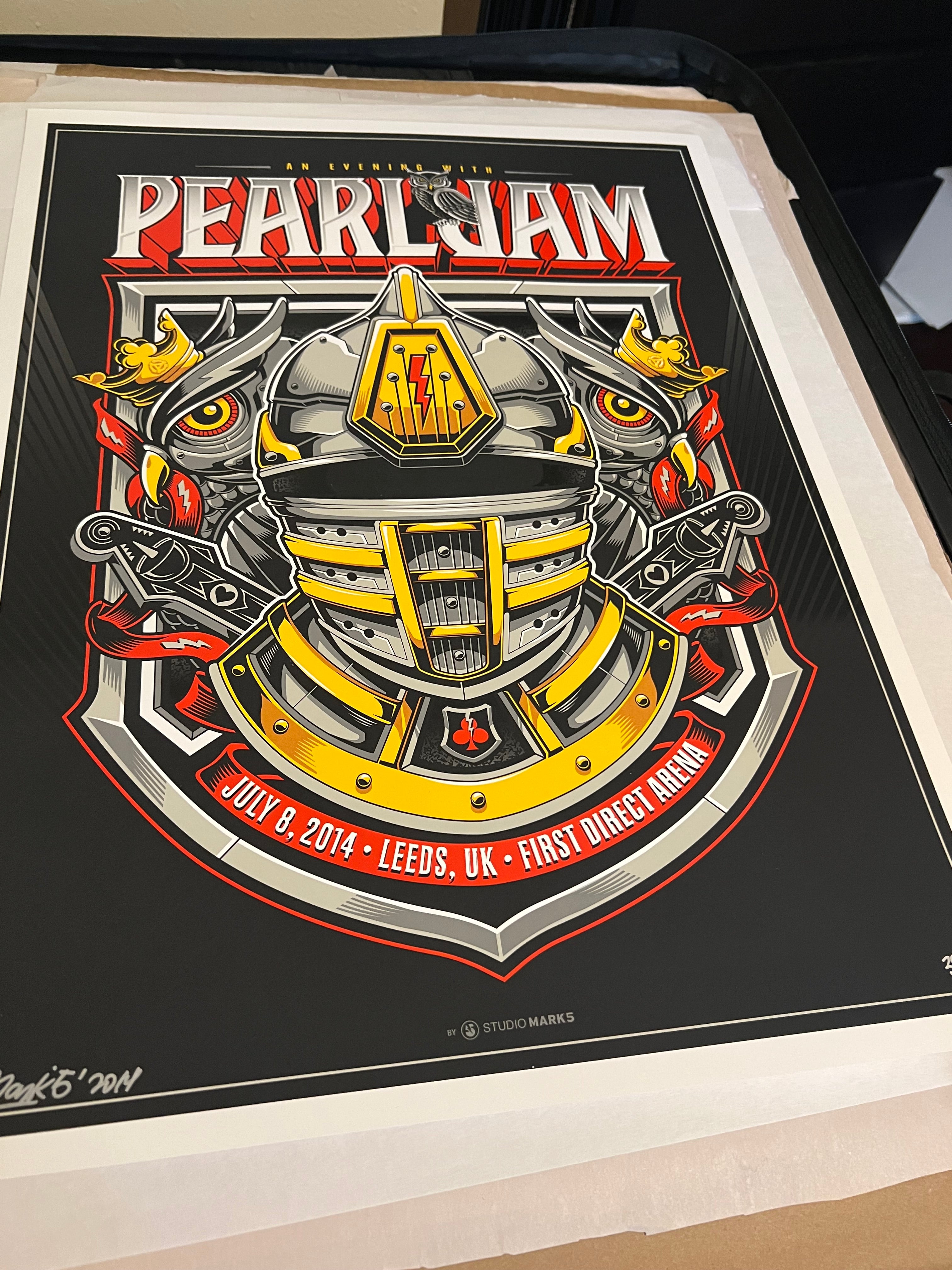 Pearl Jam July 8 2014 first  arena leeds uk Poster Mark5 SIGNED SN 18x25.5!