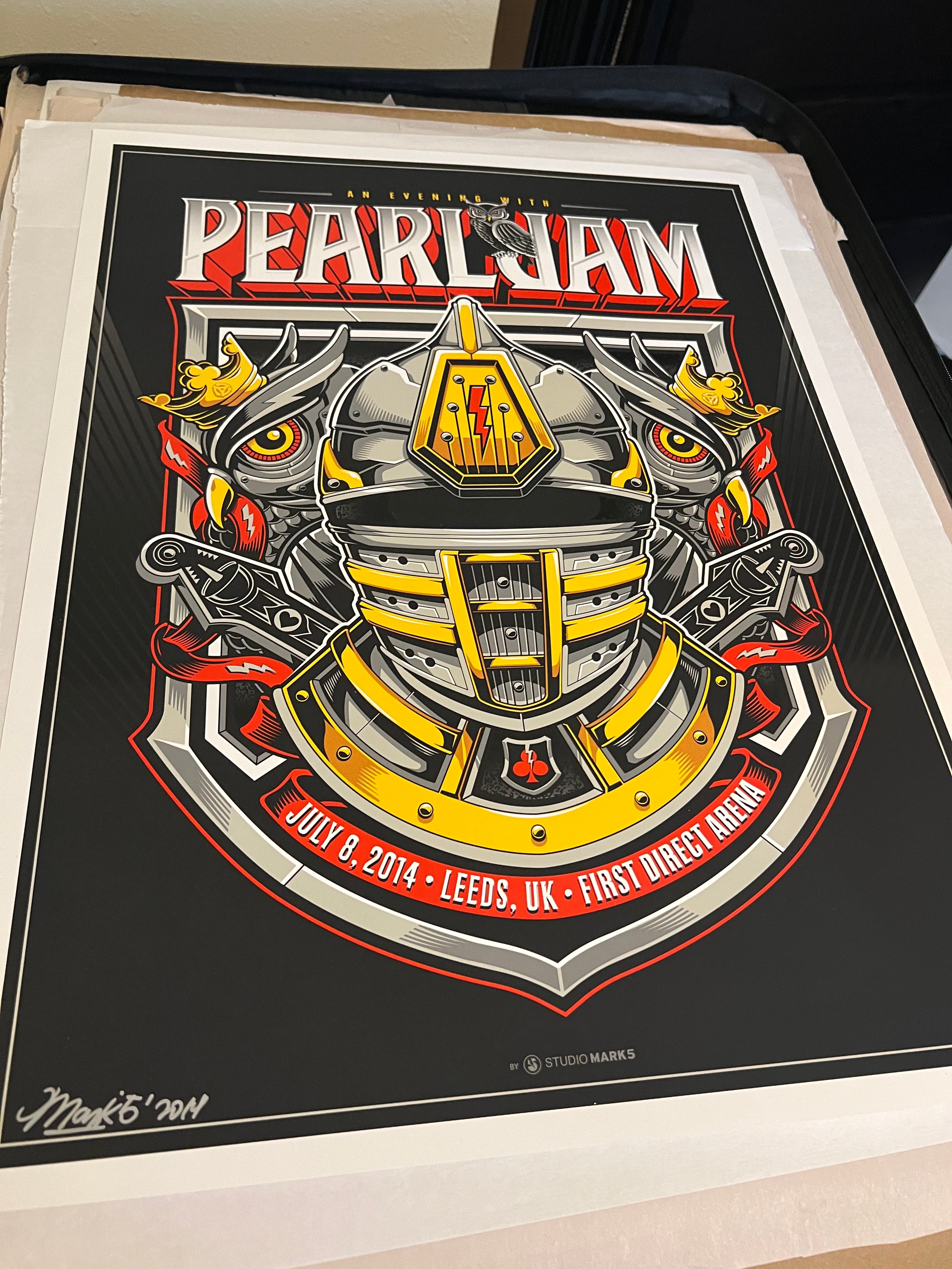 Pearl Jam July 8 2014 first  arena leeds uk Poster Mark5 SIGNED SN 18x25.5!