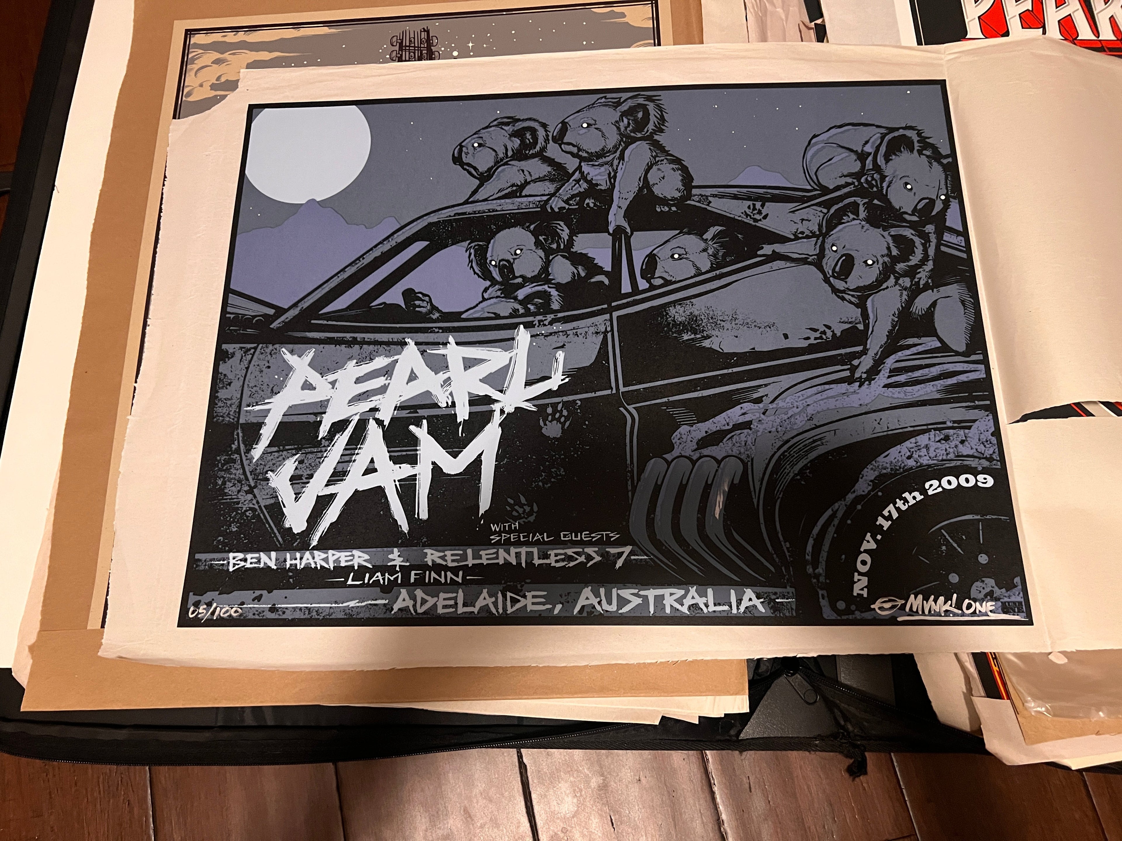 PEARL JAM at ADELAIDE, AU. 2009 MUNK ONE AP SIGNED & NUMBERED GRAIL 24x18!