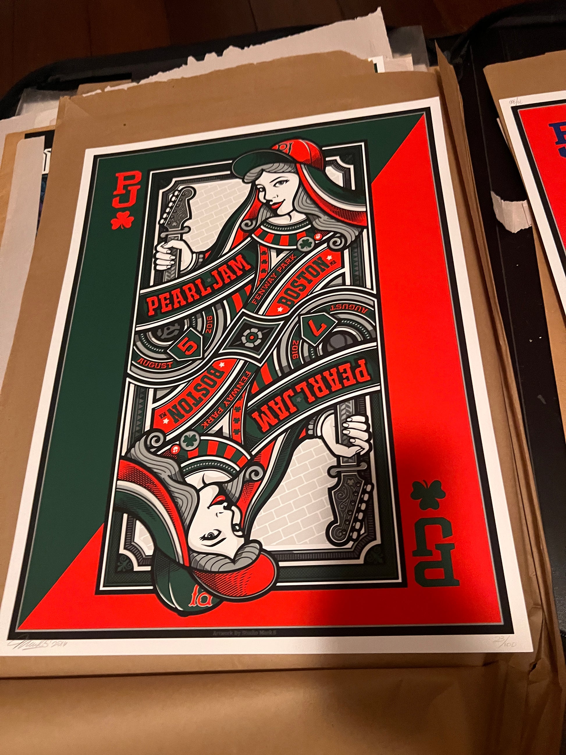 PEARL JAM FENWAY POSTER 2016 BY MARK 5 SIGNED SN! GREEN VARIANT!
