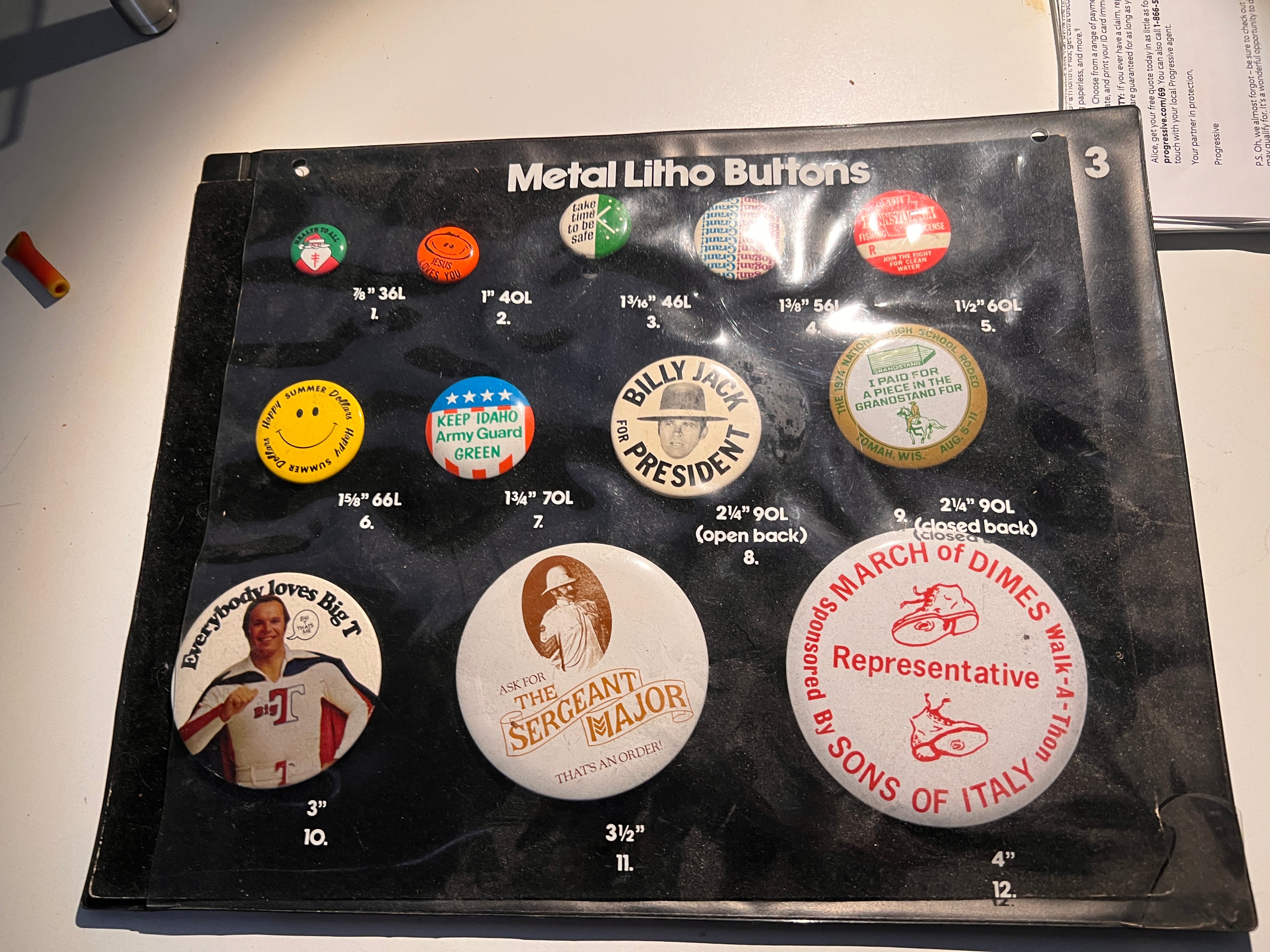 Vintage Metal Litho Pinback Button Lot (12) – 1970s–1980s Promo Political March of Dimes Billy Jack