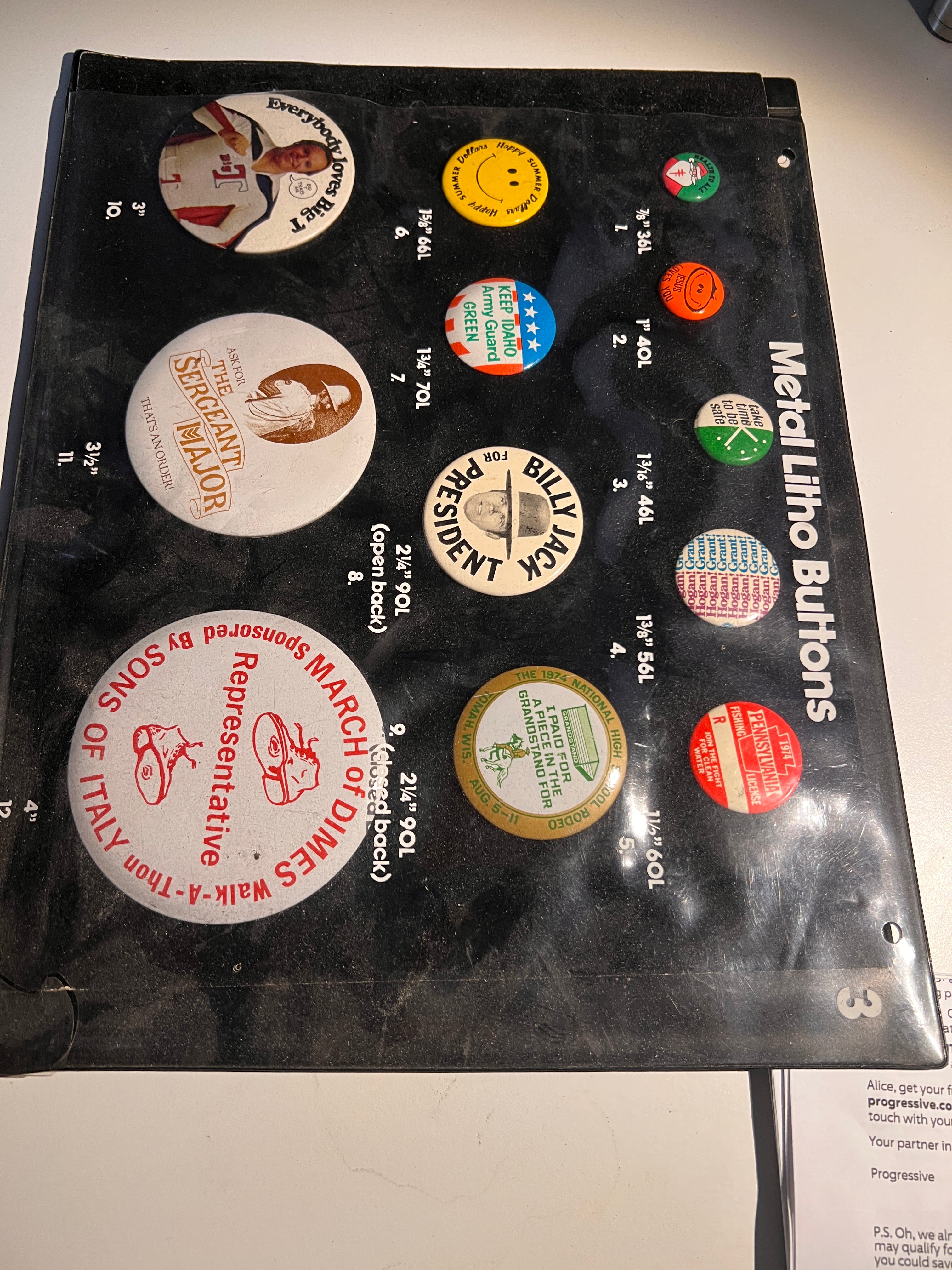 Vintage Metal Litho Pinback Button Lot (12) – 1970s–1980s Promo Political March of Dimes Billy Jack