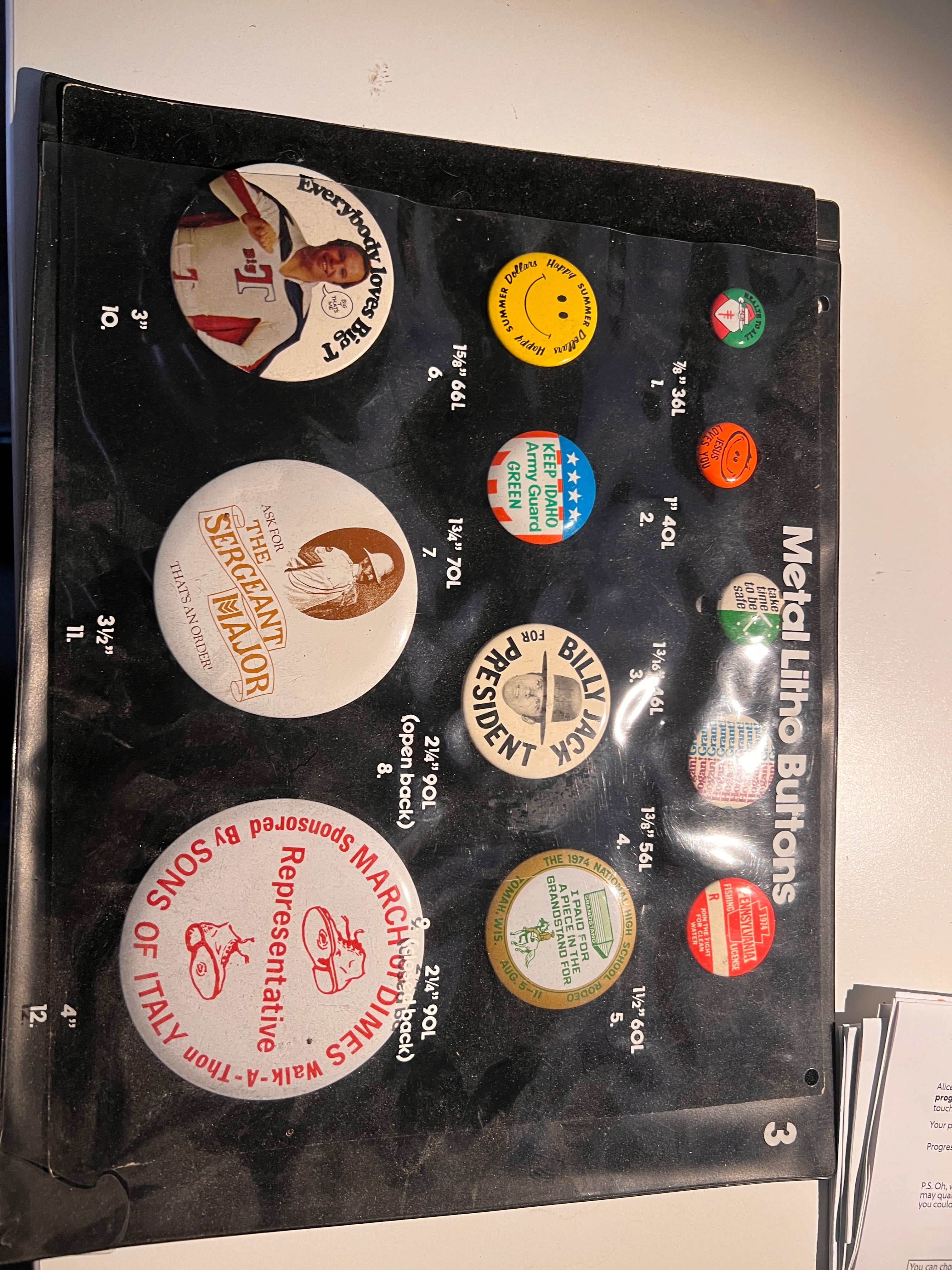 Vintage Metal Litho Pinback Button Lot (12) – 1970s–1980s Promo Political March of Dimes Billy Jack
