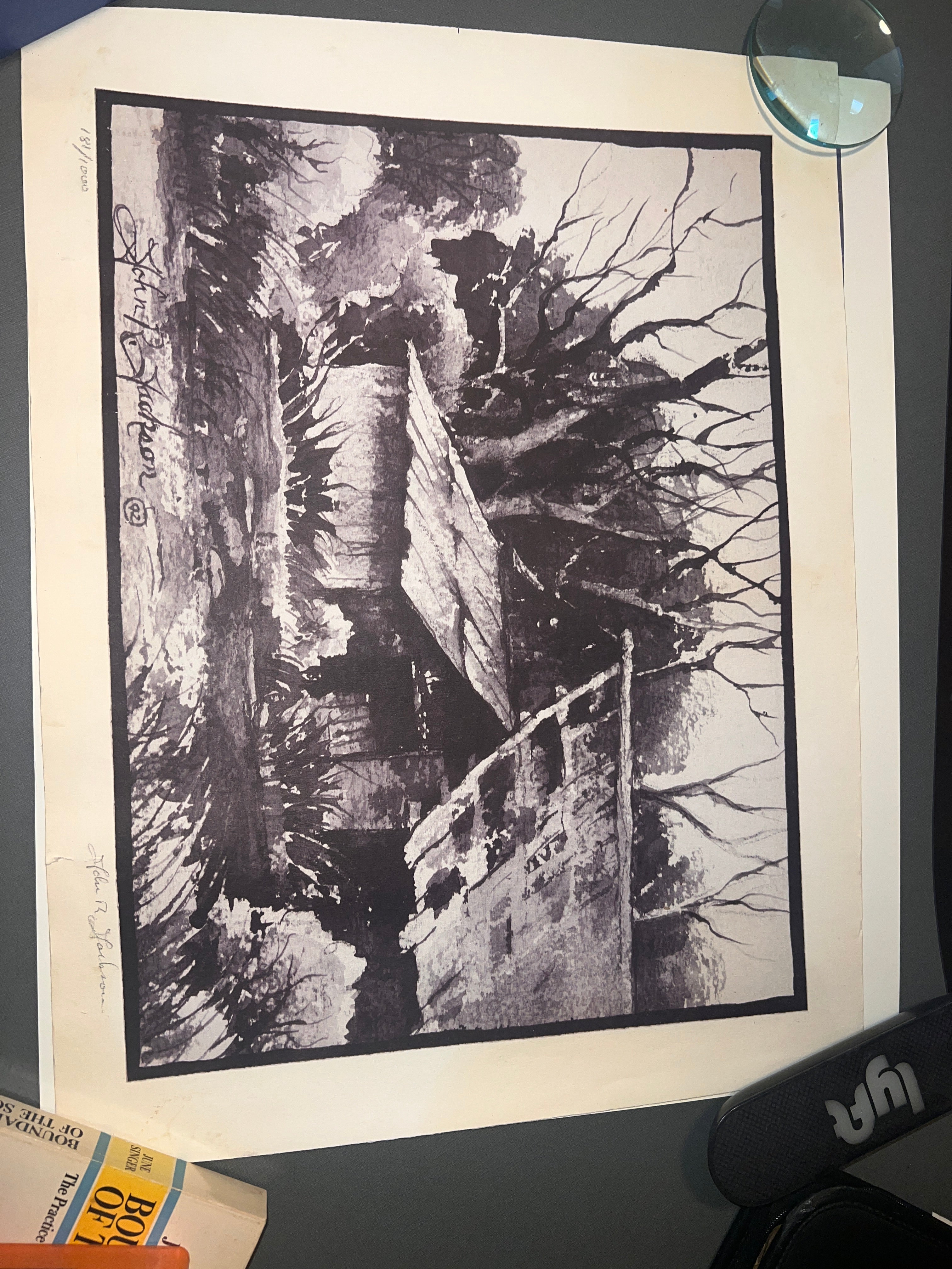 John R Jackson Art signed Rustic Cabin 23x17.5!