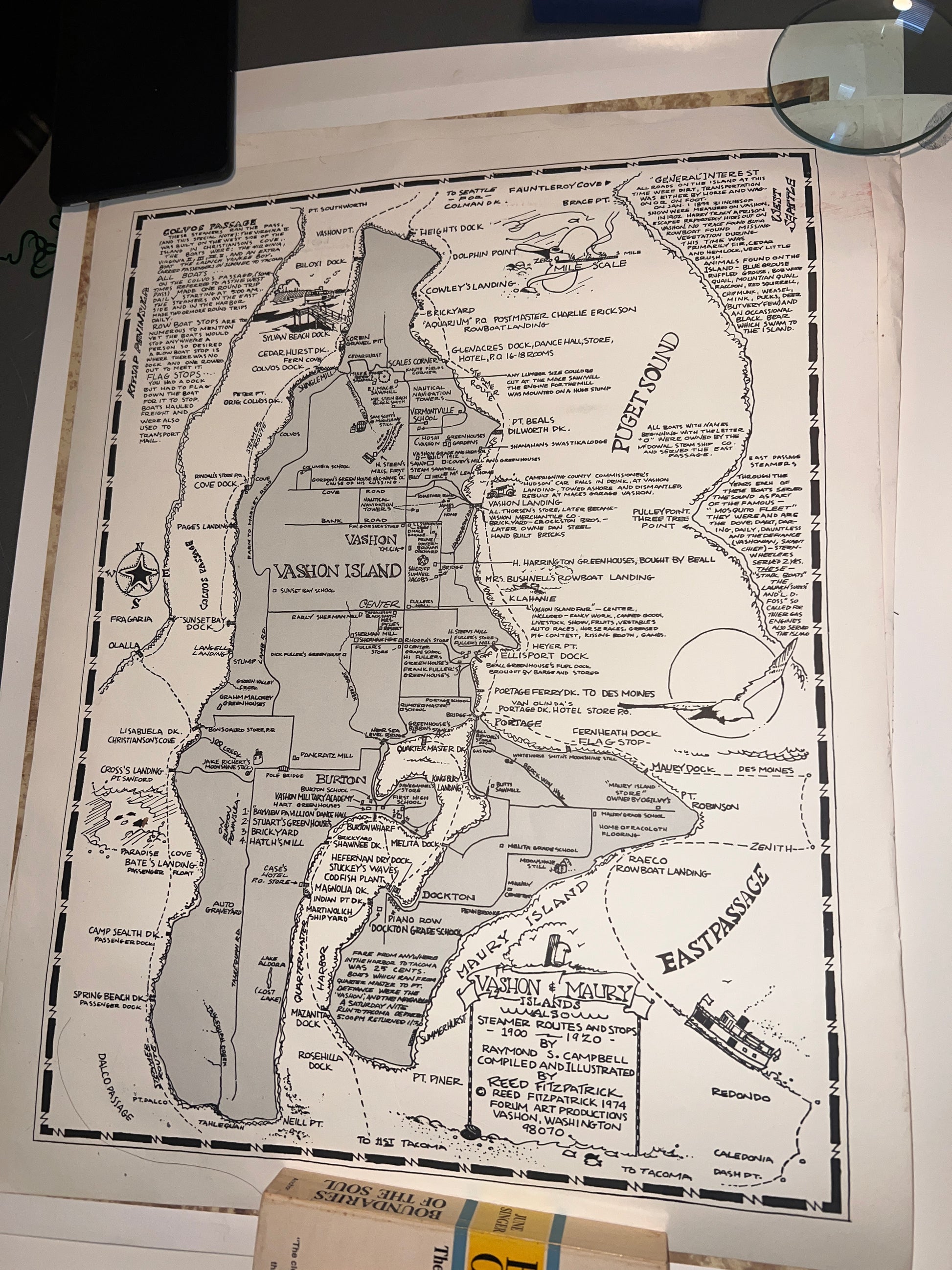 Vashon Island Reed Fitzpatrick 1974 Vashon and Maury Islands Rare Antique Map Poster