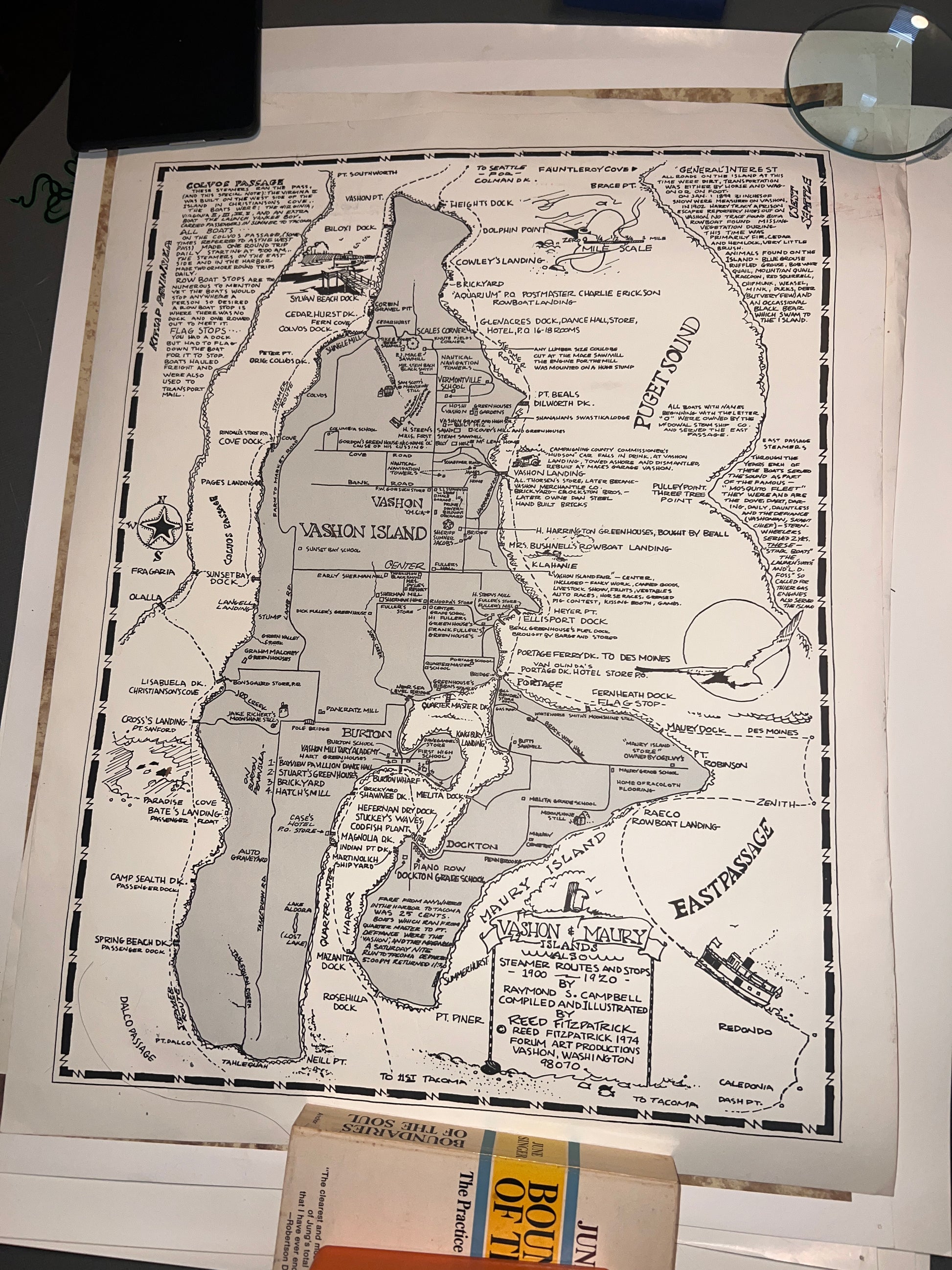 Vashon Island Reed Fitzpatrick 1974 Vashon and Maury Islands Rare Antique Map Poster