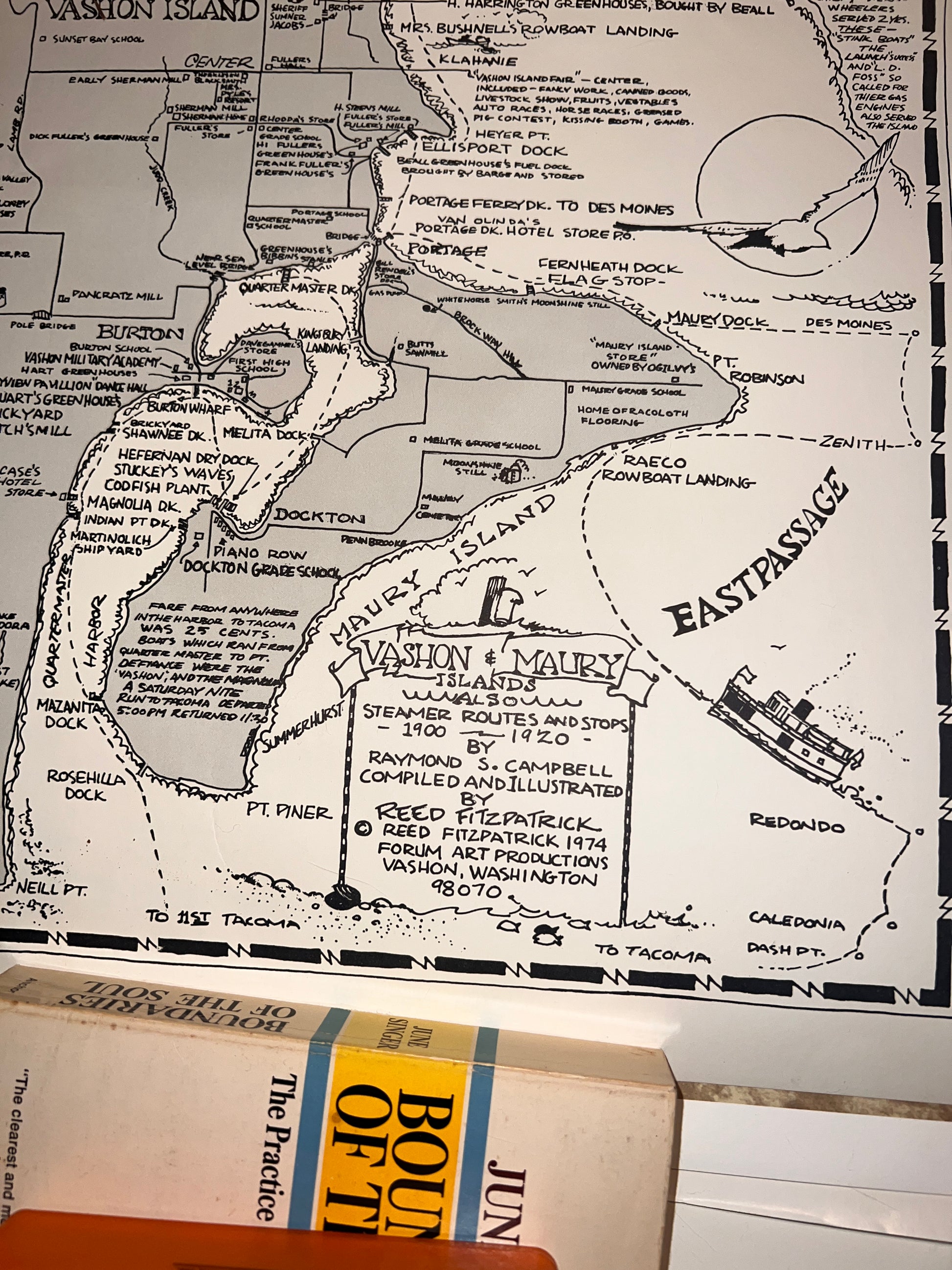Vashon Island Reed Fitzpatrick 1974 Vashon and Maury Islands Rare Antique Map Poster
