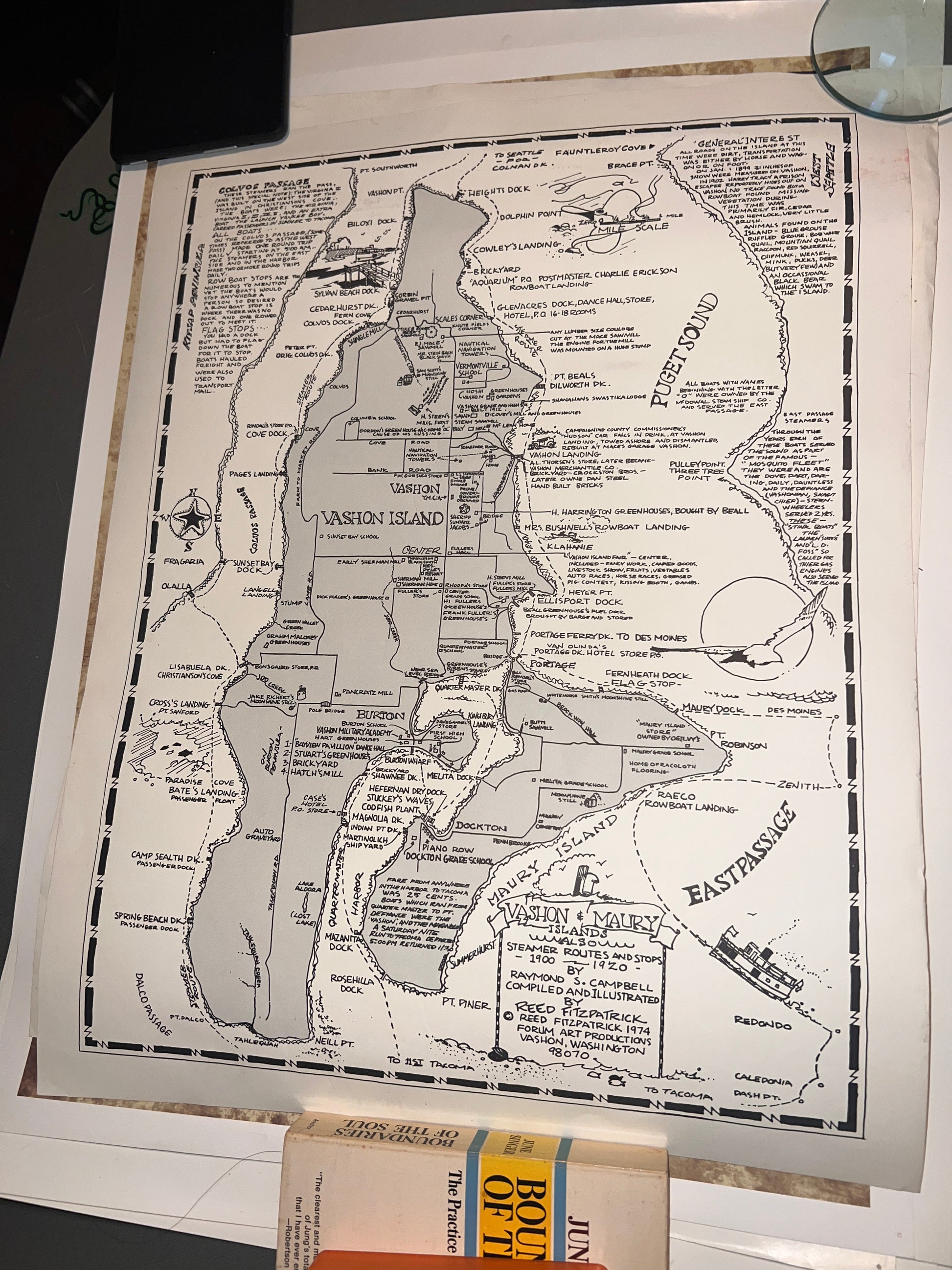 Vashon Island Reed Fitzpatrick 1974 Vashon and Maury Islands Rare Antique Map Poster