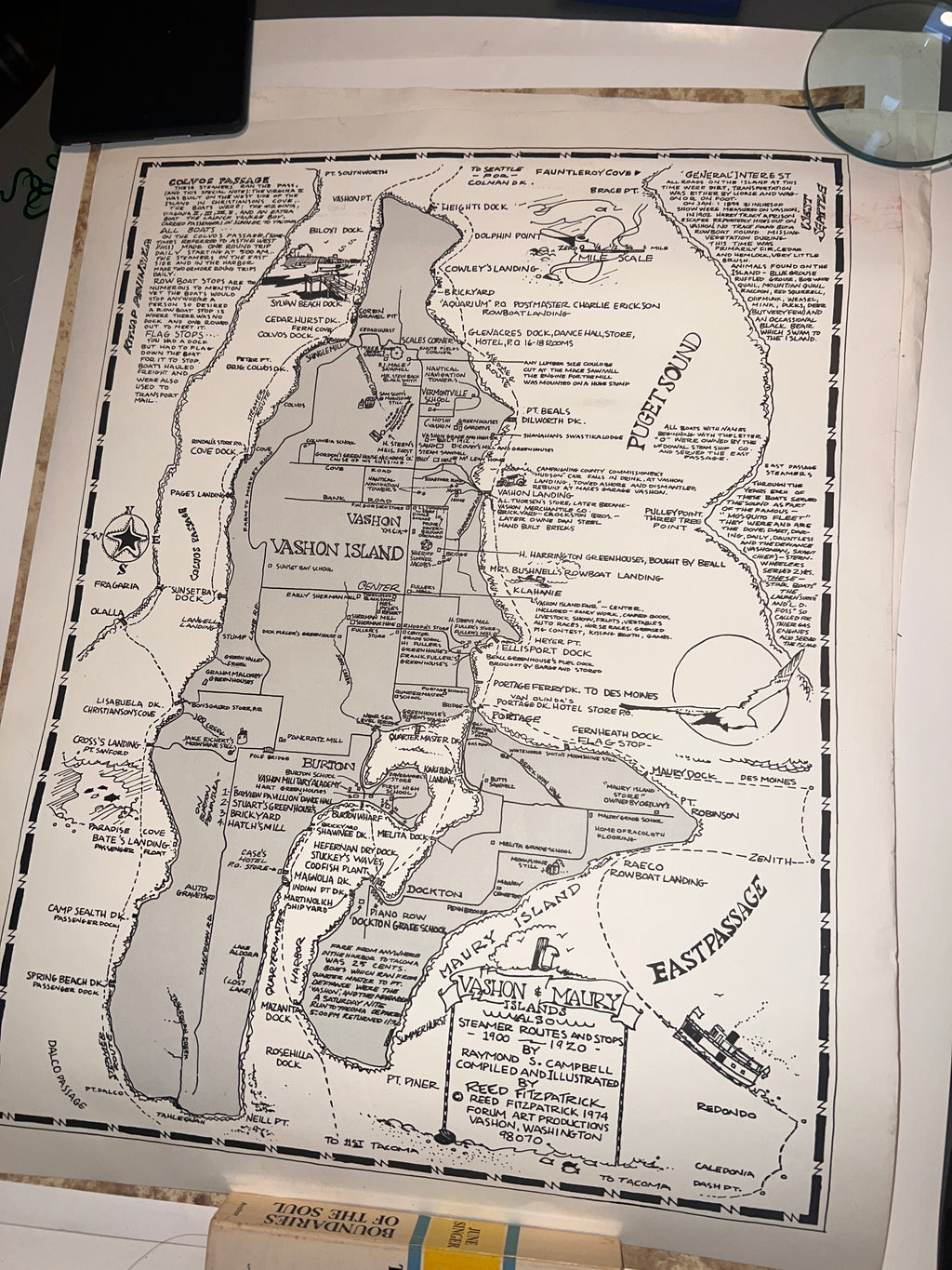 Vashon Island Reed Fitzpatrick 1974 Vashon and Maury Islands Rare Antique Map Poster