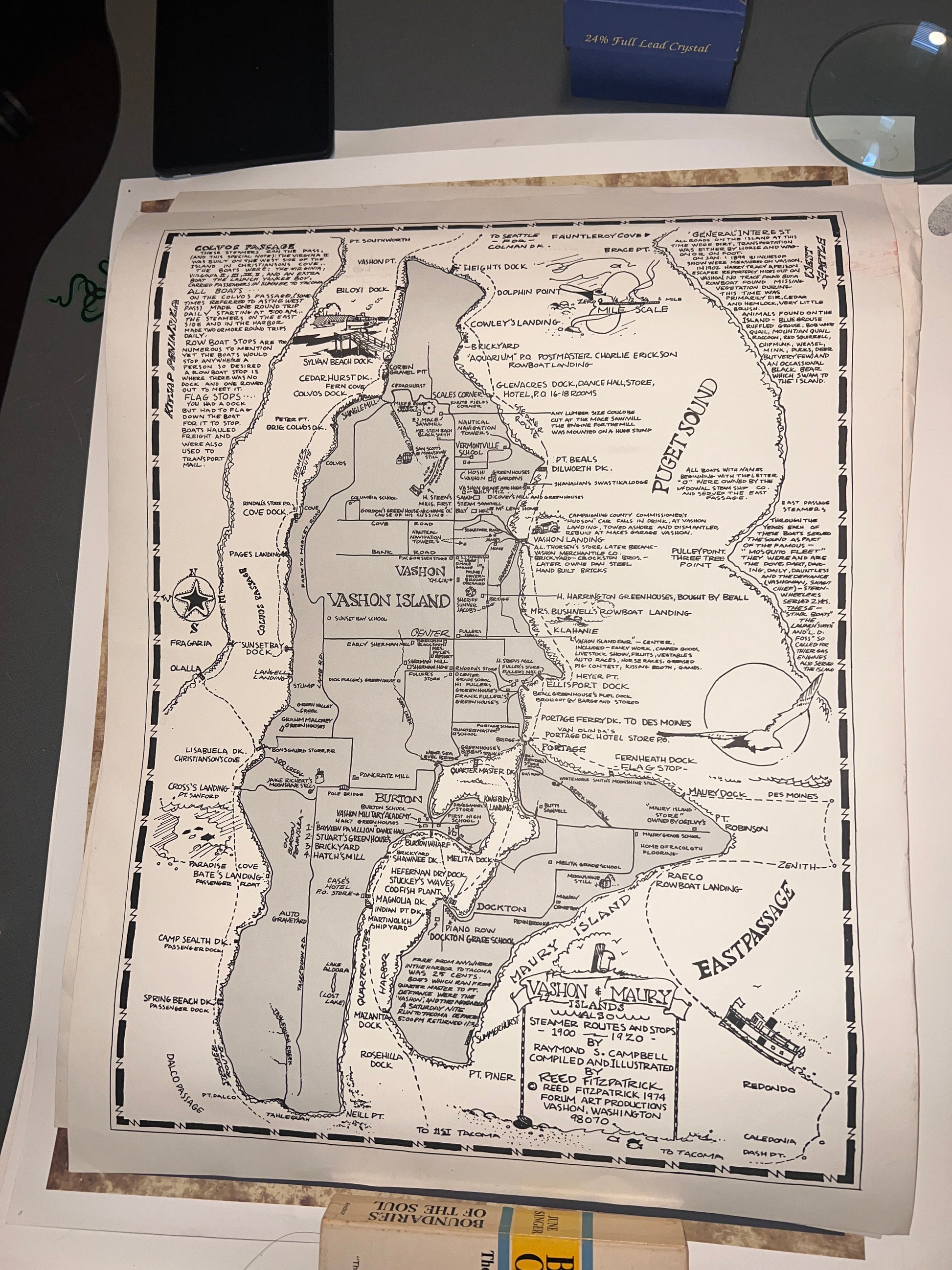 Vashon Island Reed Fitzpatrick 1974 Vashon and Maury Islands Rare Antique Map Poster