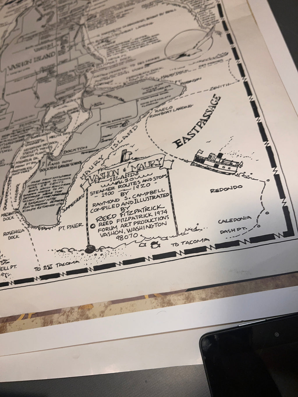 Vashon Island Reed Fitzpatrick 1974 Vashon and Maury Islands Rare Antique Map Poster