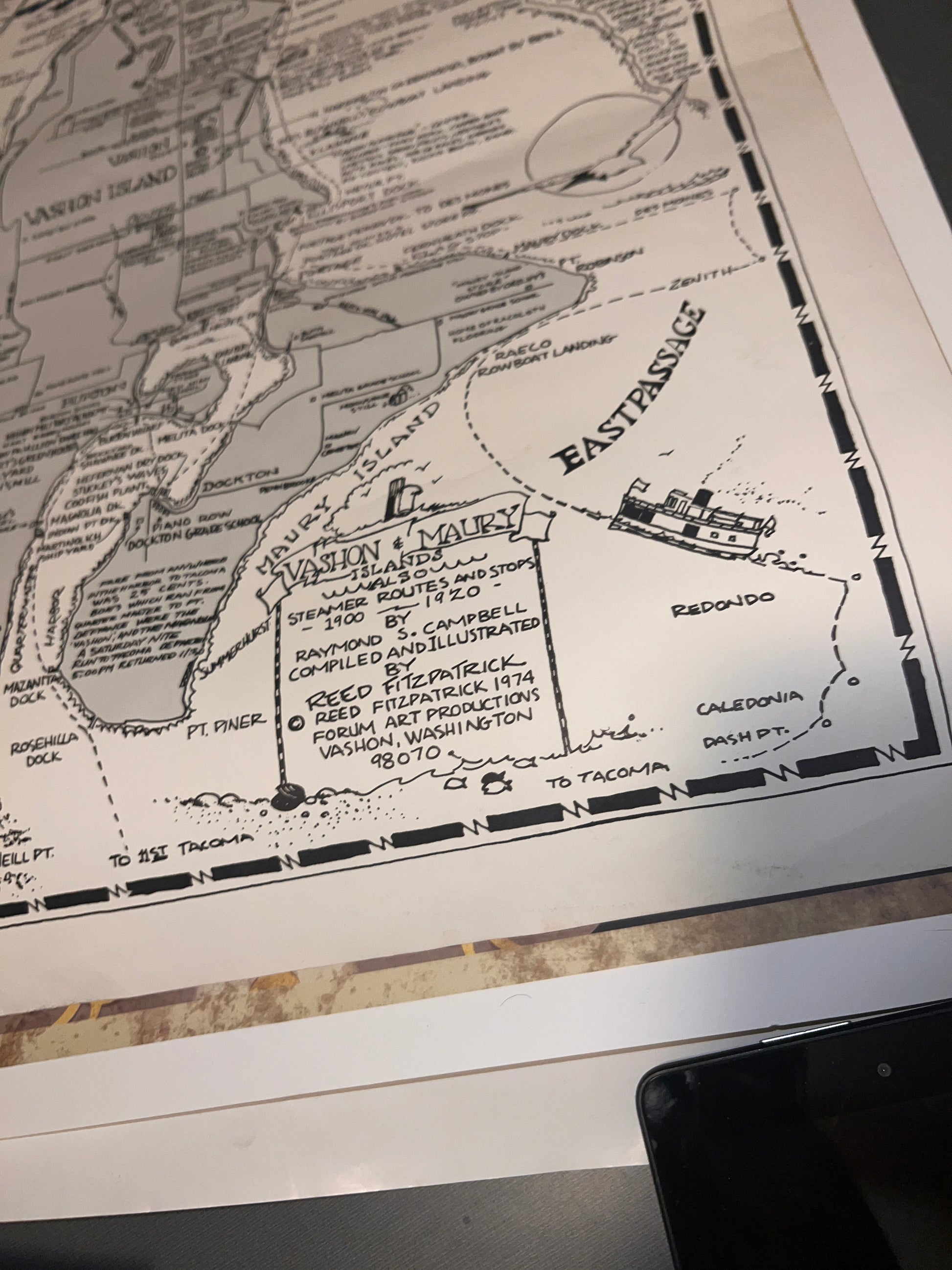 Vashon Island Reed Fitzpatrick 1974 Vashon and Maury Islands Rare Antique Map Poster
