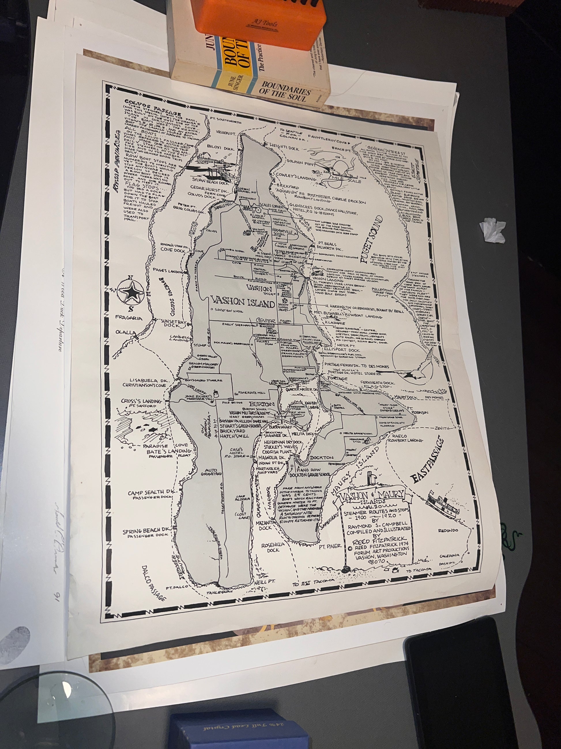 Vashon Island Reed Fitzpatrick 1974 Vashon and Maury Islands Rare Antique Map Poster