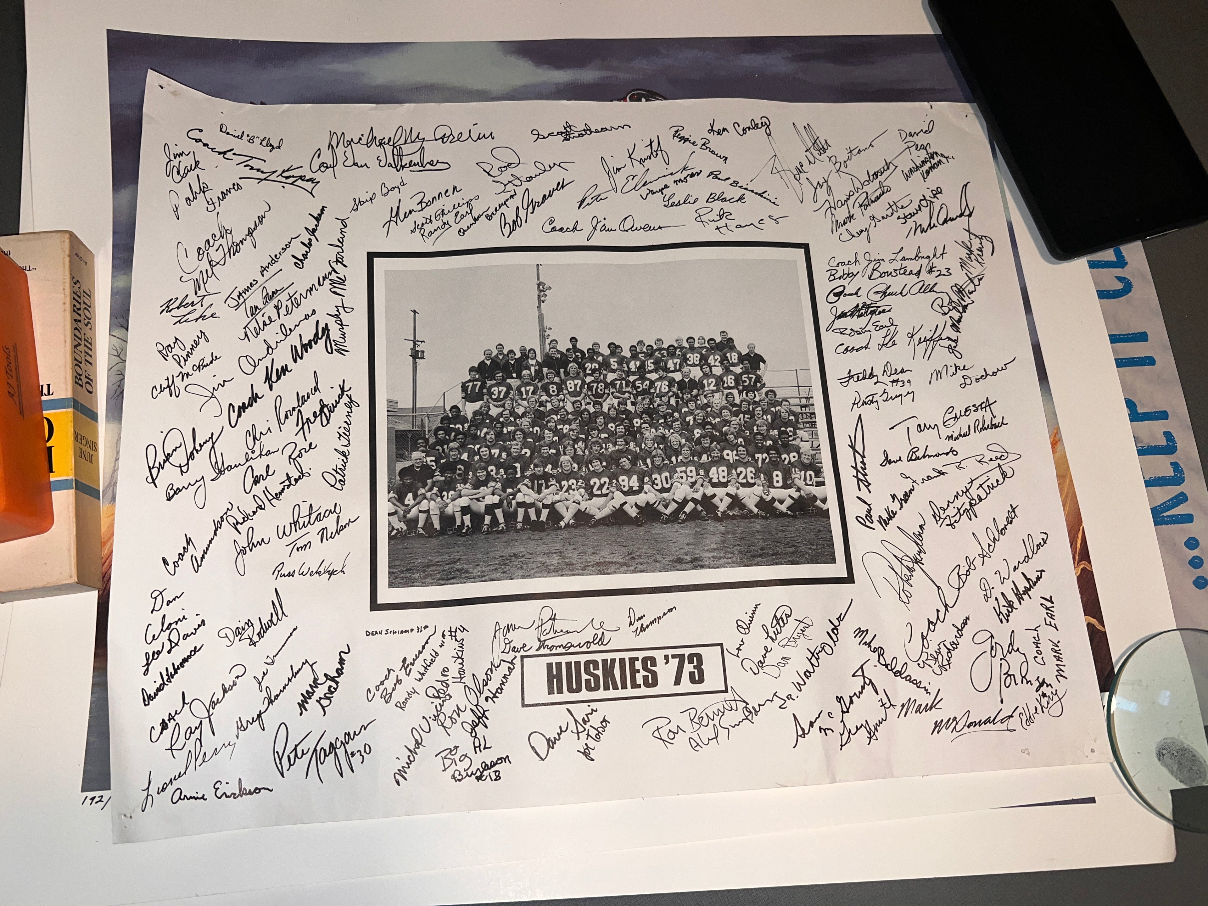 1973 University of Washington Huskies Signed Team Photo RARE 19x15!