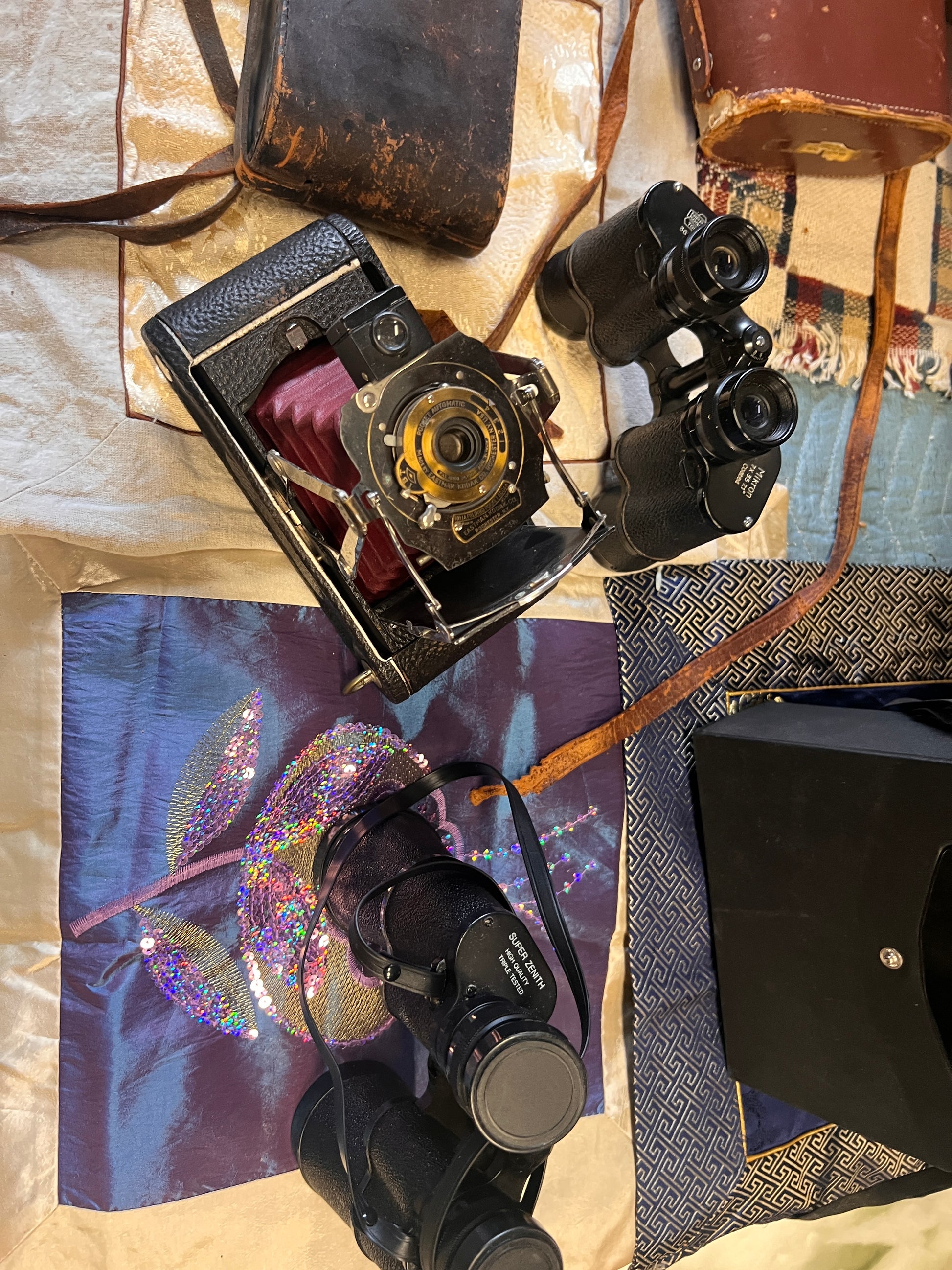 Vintage Optics Lot - Binoculars Mikron & Kodak Pocket Automatic Camera with Cases
