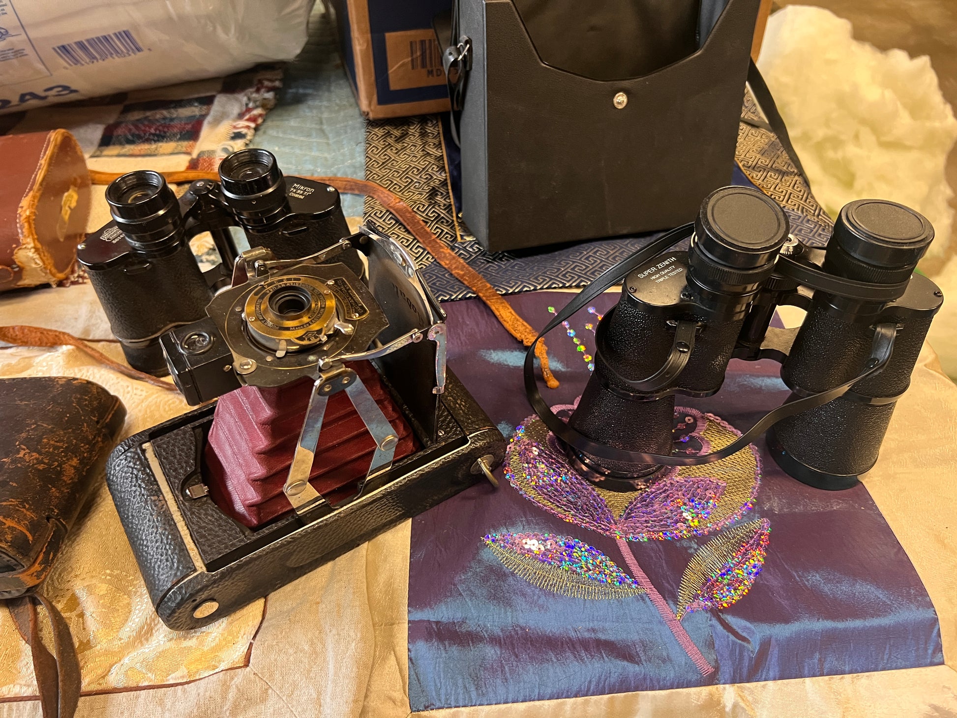 Vintage Optics Lot - Binoculars Mikron & Kodak Pocket Automatic Camera with Cases