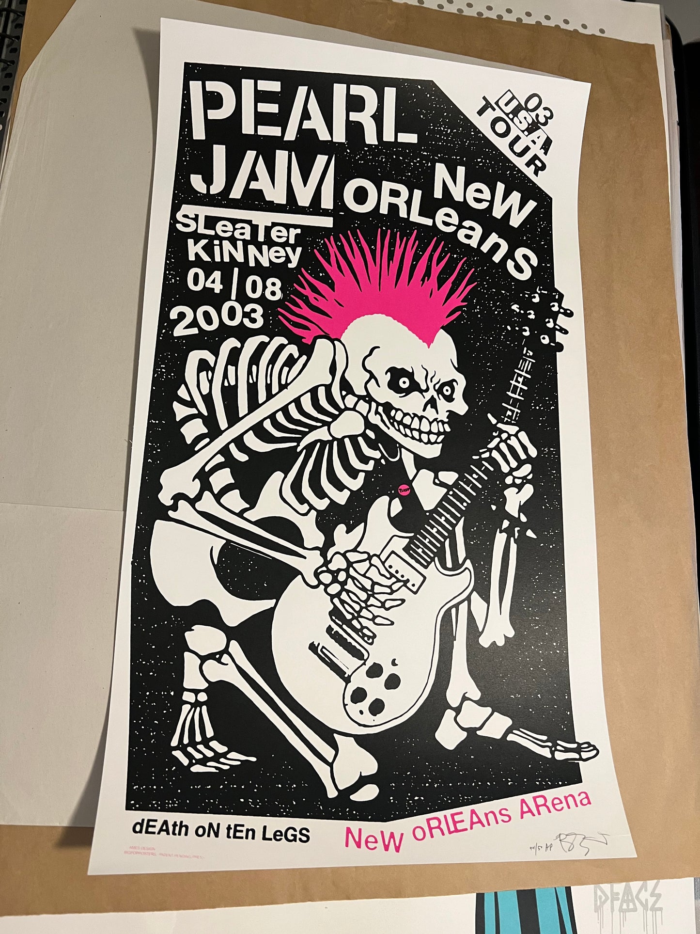 Pearl Jam Sleater Kinney April 8 2003 Death on ten legs ARTIST PROOF RARE poster