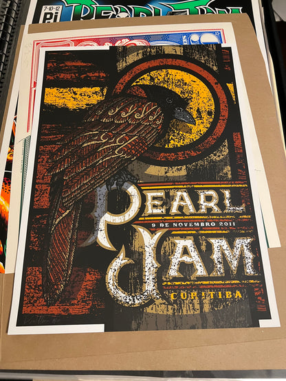 PEARL JAM November 9 2011 Curitiba Brazil VARIANT SIGNED Poster By BRAD KLAUSEN