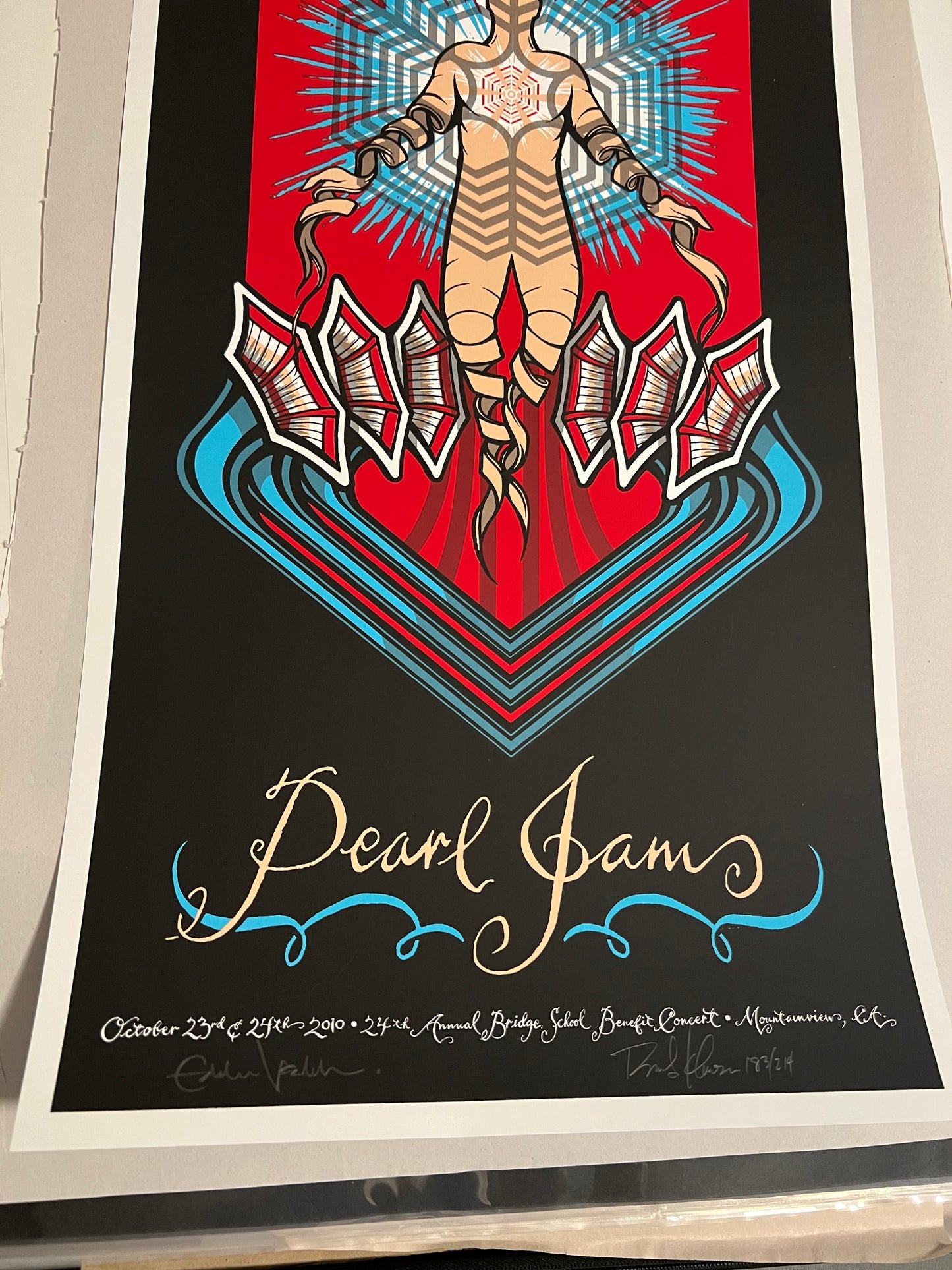 Pearl Jam October 2010 Bridge School Benefit Concert Poster Klausen SIGNED