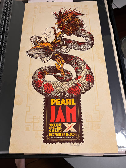 Pearl Jam 2011 Chile angryblue Poster Signed SN!  18.5x35.5!