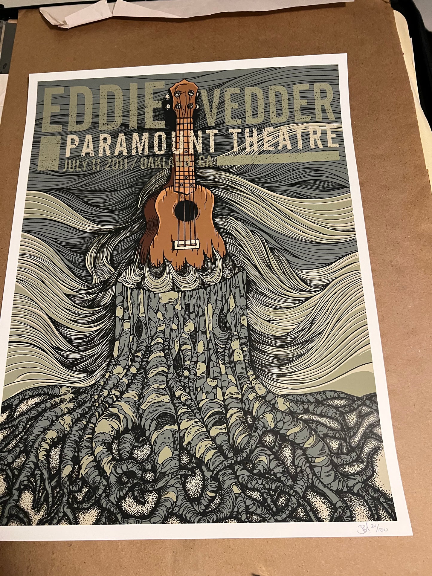 Eddie Vedder Poster Paramount Theatre July 11 2011 18x24 SIGNED SN KLAUSEN!