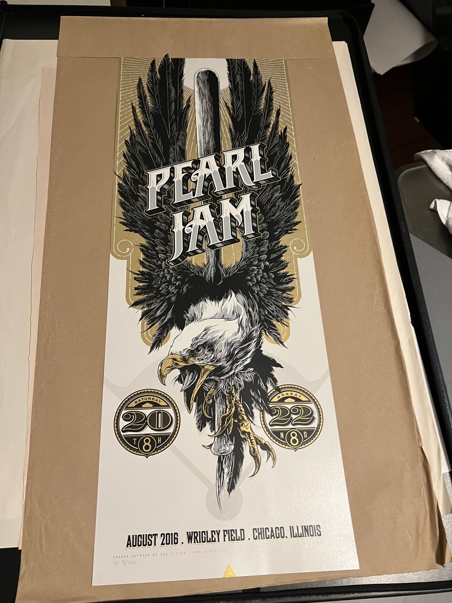 Pearl Jam Wrigley Field 2016 Chicago Poster by Ken Taylor 8/20/16 SIGNED AP!