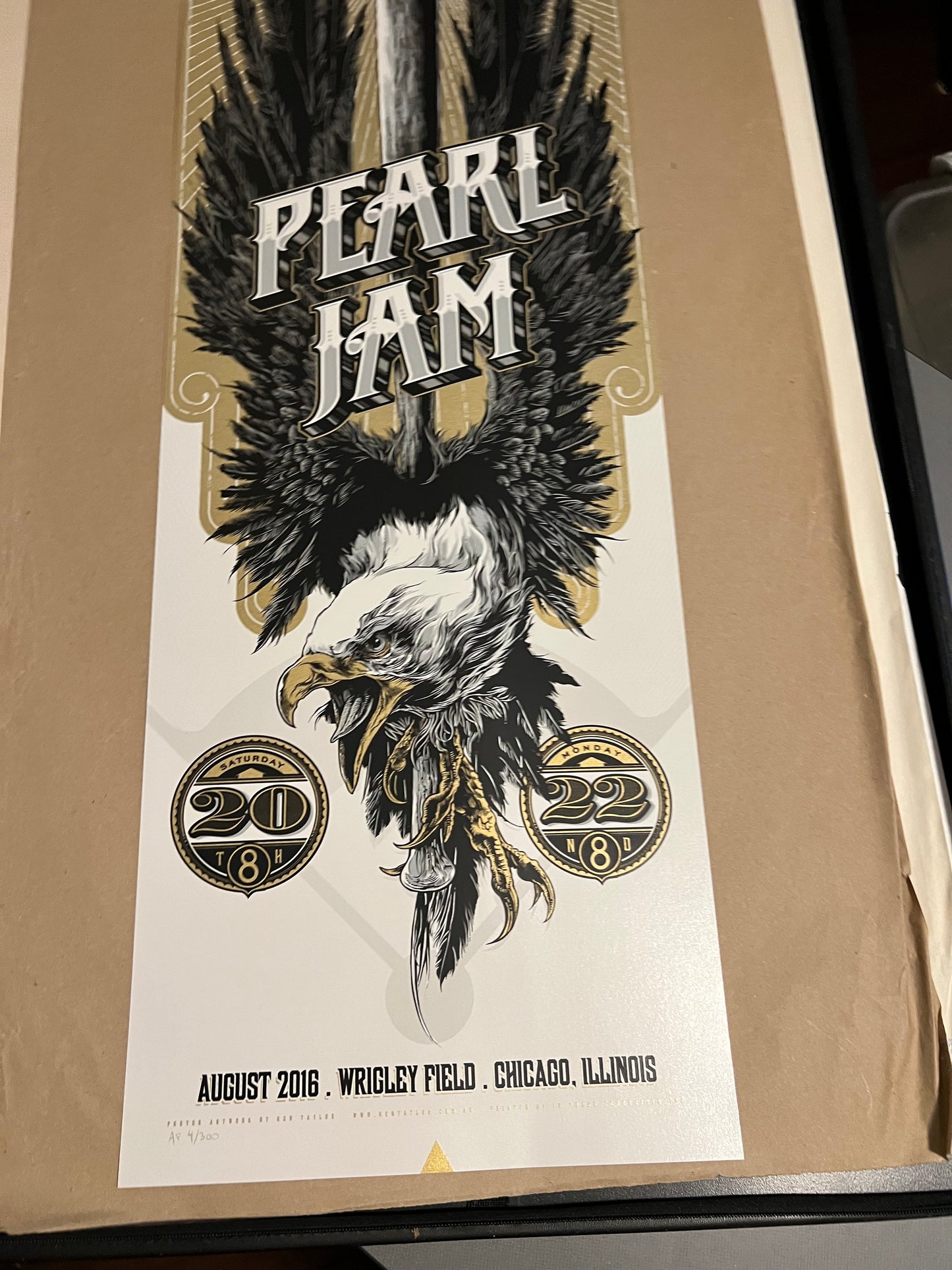 Pearl Jam Wrigley Field 2016 Chicago Poster by Ken Taylor 8/20/16 SIGNED AP!