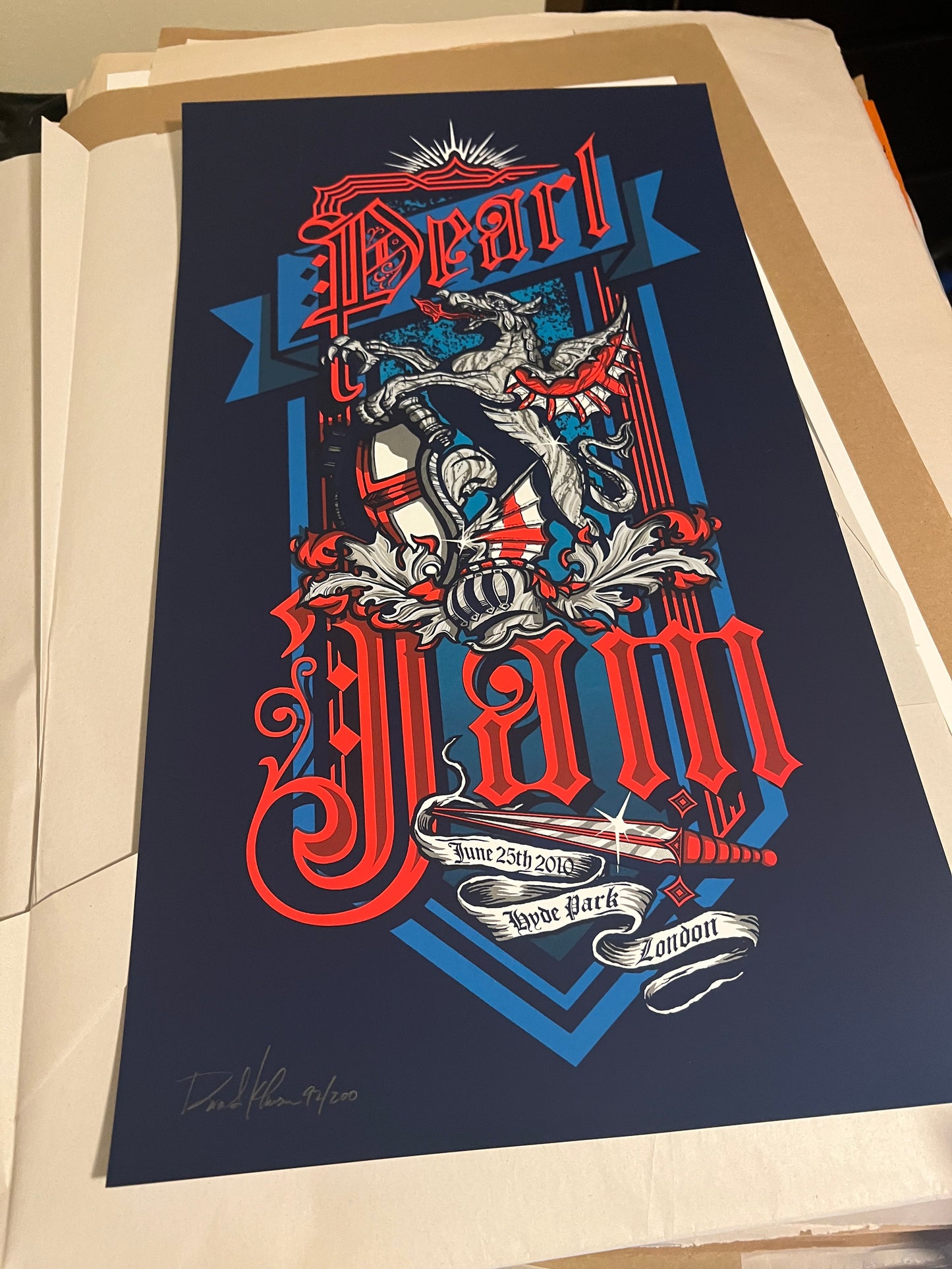 PEARL JAM June 25th 2010 HYDE PARK LONDON Tour POSTER Klausen SIGNED SN!