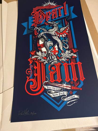 PEARL JAM June 25th 2010 HYDE PARK LONDON Tour POSTER Klausen SIGNED SN!