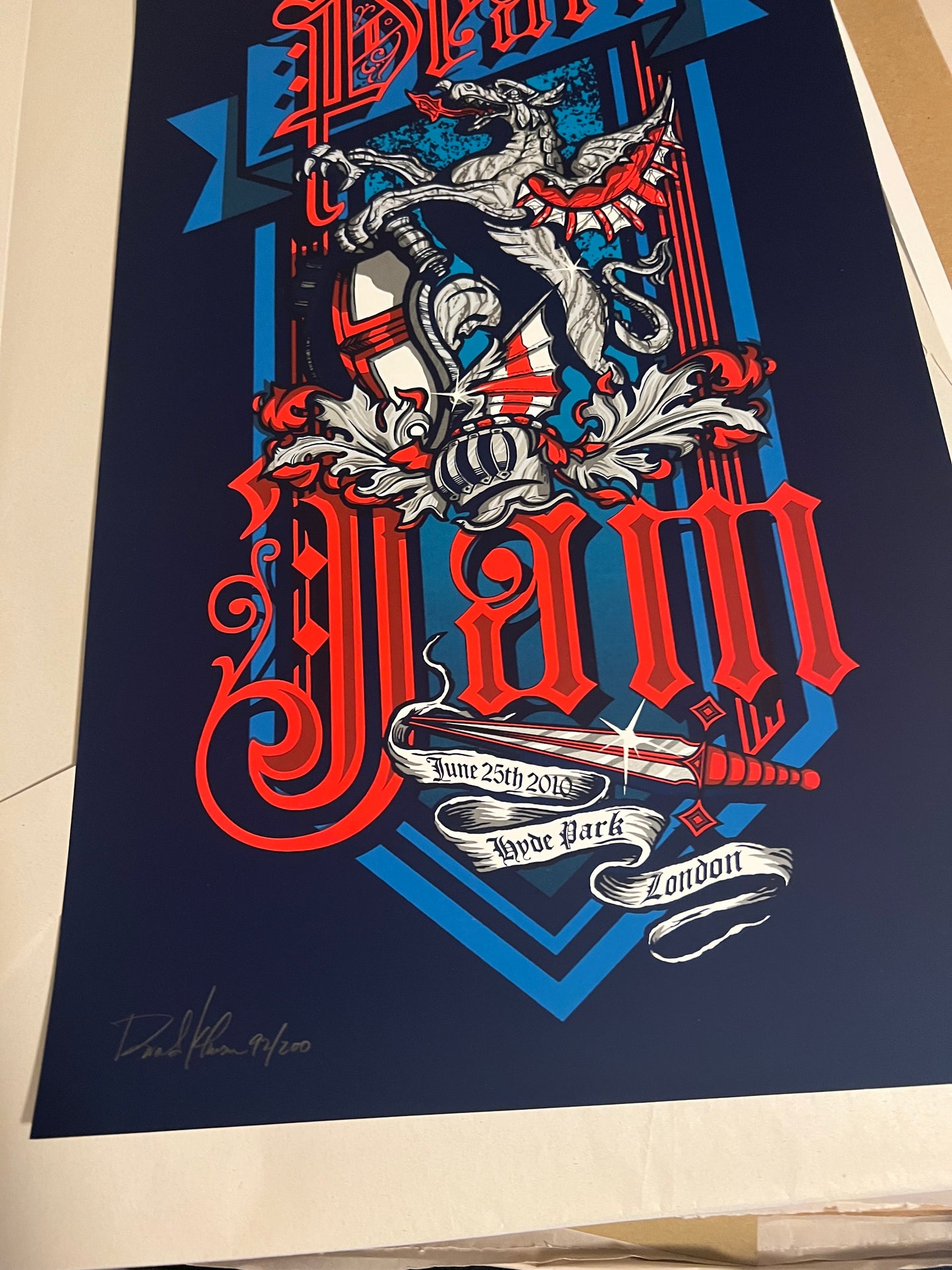 PEARL JAM June 25th 2010 HYDE PARK LONDON Tour POSTER Klausen SIGNED SN!