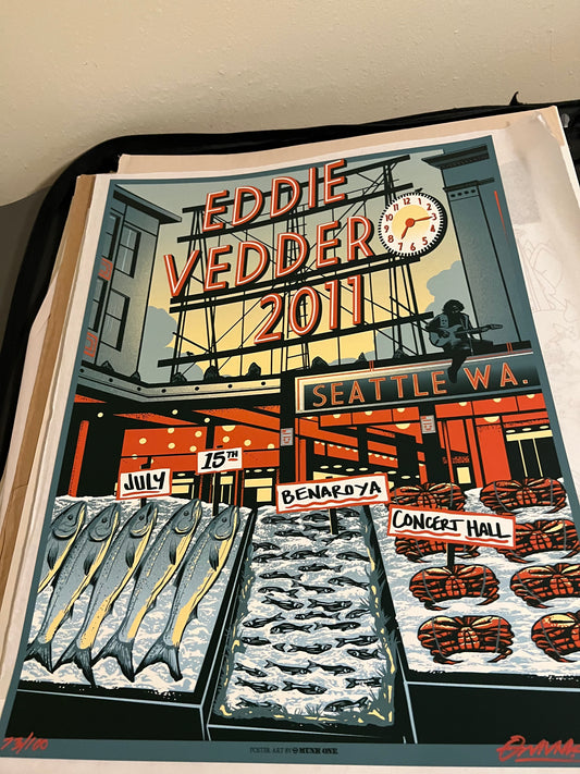 EDDIE VEDDER SEATTLE 2011 MUNK ONE Poster SIGNED SN!