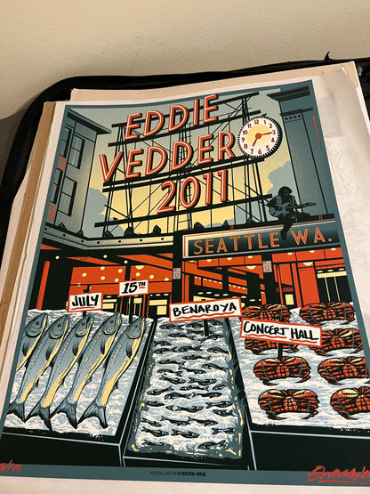 EDDIE VEDDER SEATTLE 2011 MUNK ONE Poster SIGNED SN!