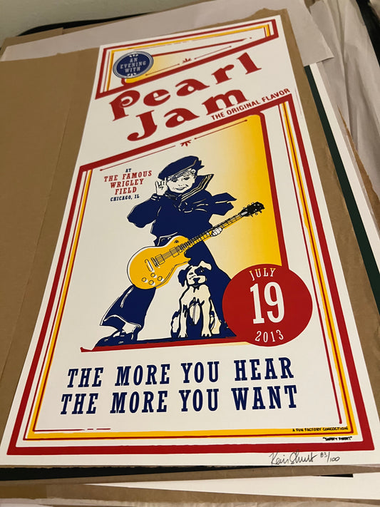 Pearl Jam 2013 Wrigley Field Poster by Kevin Shuss Crackerjack SIGNED SN!