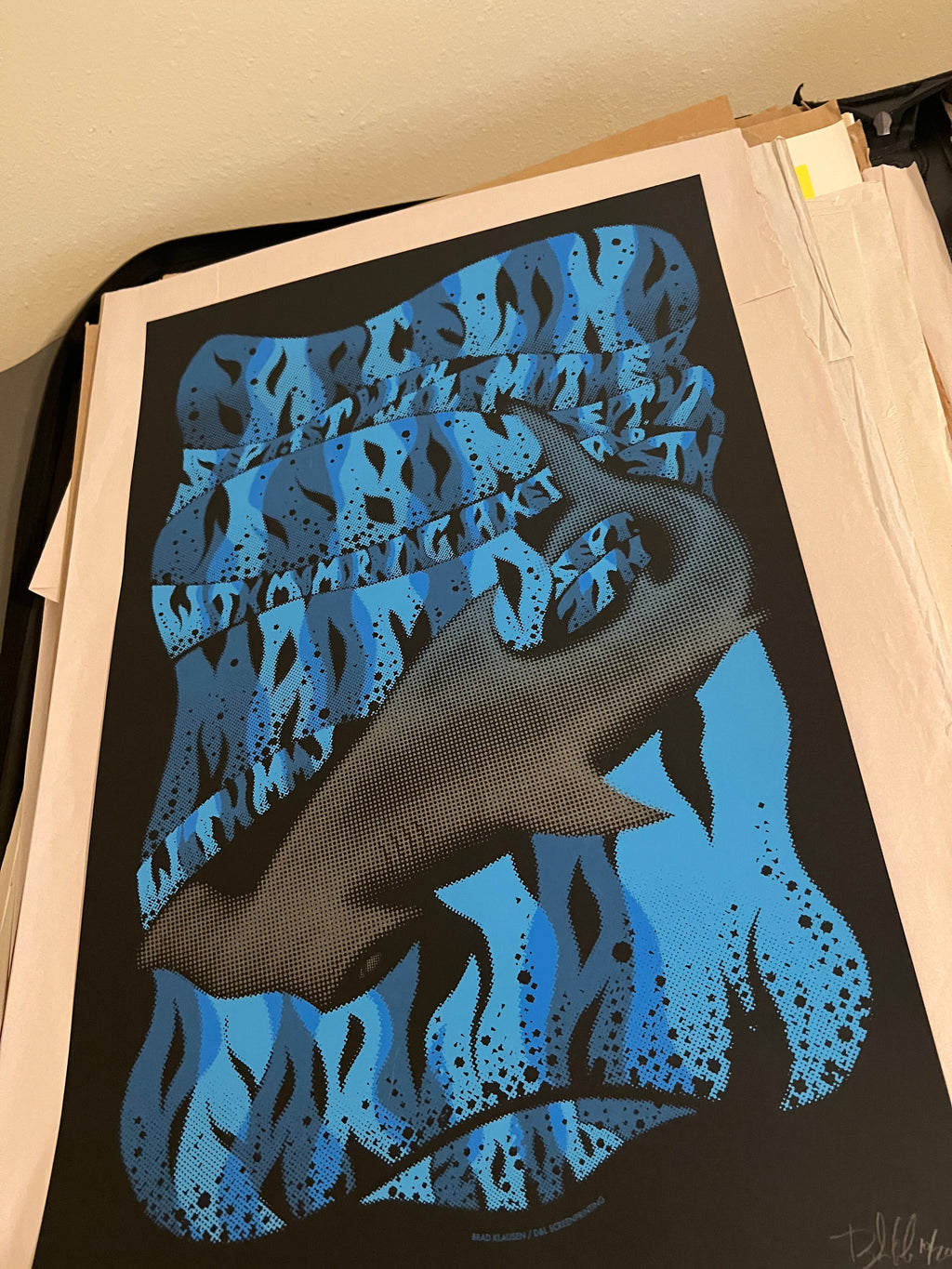 Pearl Jam Shark Poster Spain Portugal Madrid Lisbon 2006 - Klausen SIGNED SN!