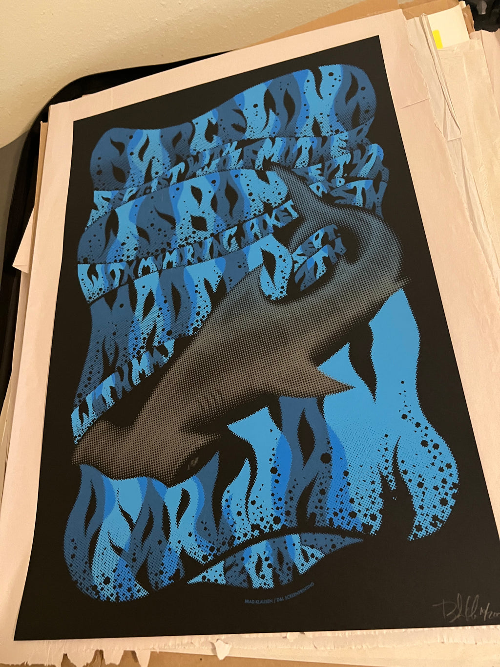 Pearl Jam Shark Poster Spain Portugal Madrid Lisbon 2006 - Klausen SIGNED SN!