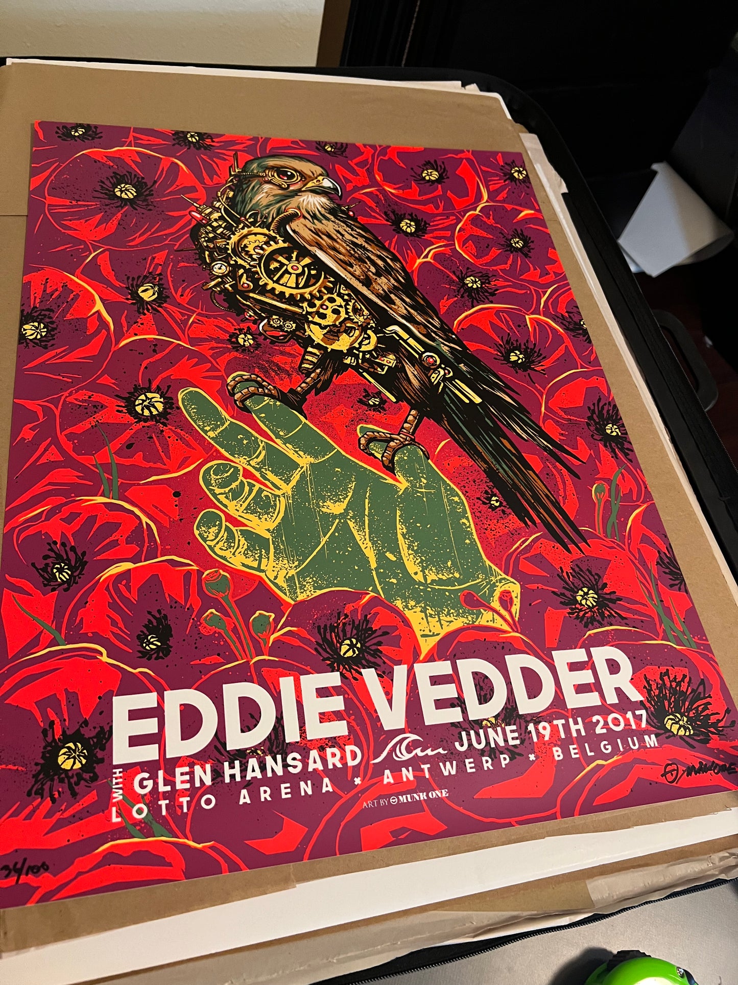 Eddie Vedder - 2017 Munk One Poster Antwerp SIGNED SN!  18x25.5!