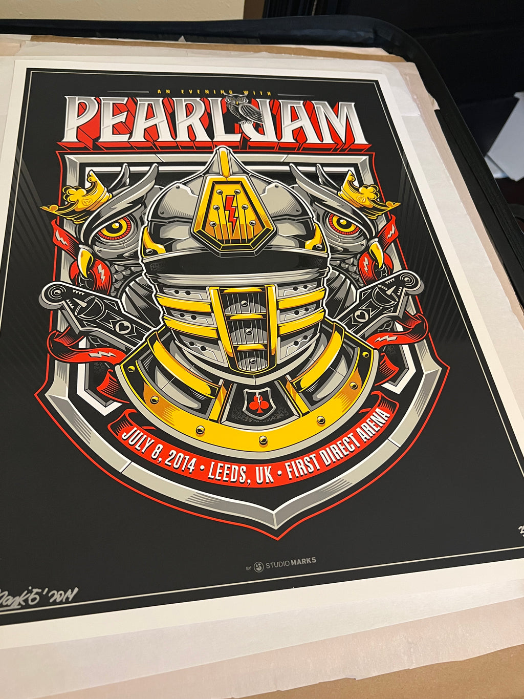 Pearl Jam July 8 2014 first  arena leeds uk Poster Mark5 SIGNED SN 18x25.5!