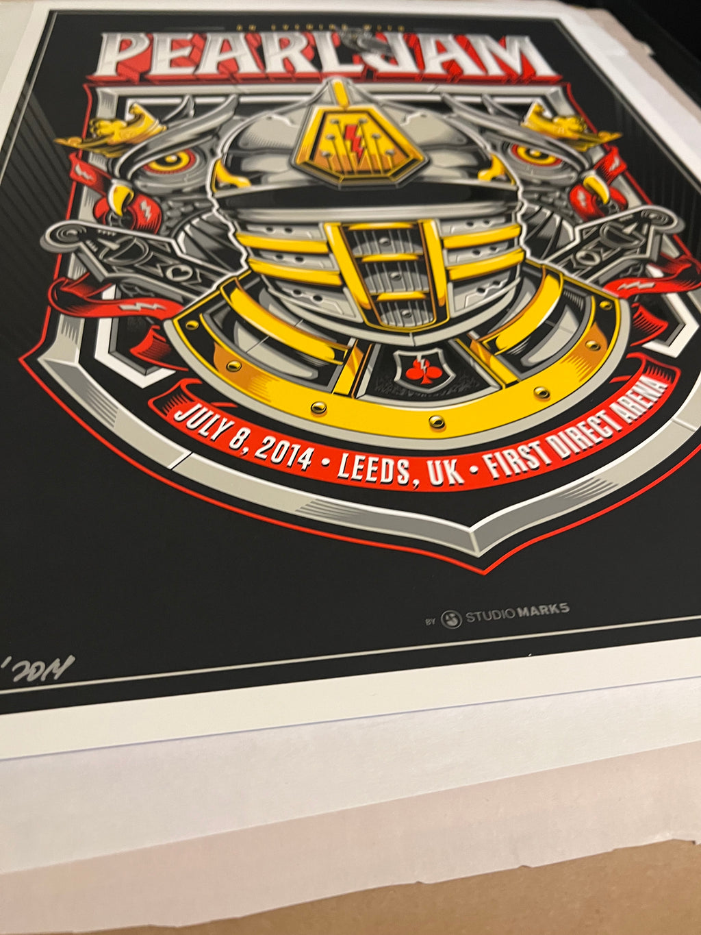 Pearl Jam July 8 2014 first  arena leeds uk Poster Mark5 SIGNED SN 18x25.5!
