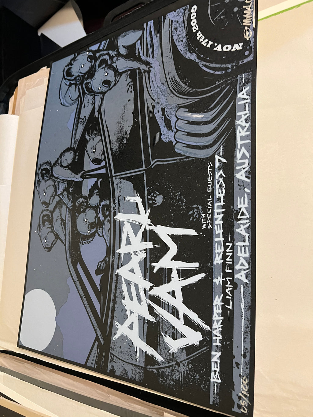 PEARL JAM at ADELAIDE, AU. 2009 MUNK ONE AP SIGNED & NUMBERED GRAIL 24x18!