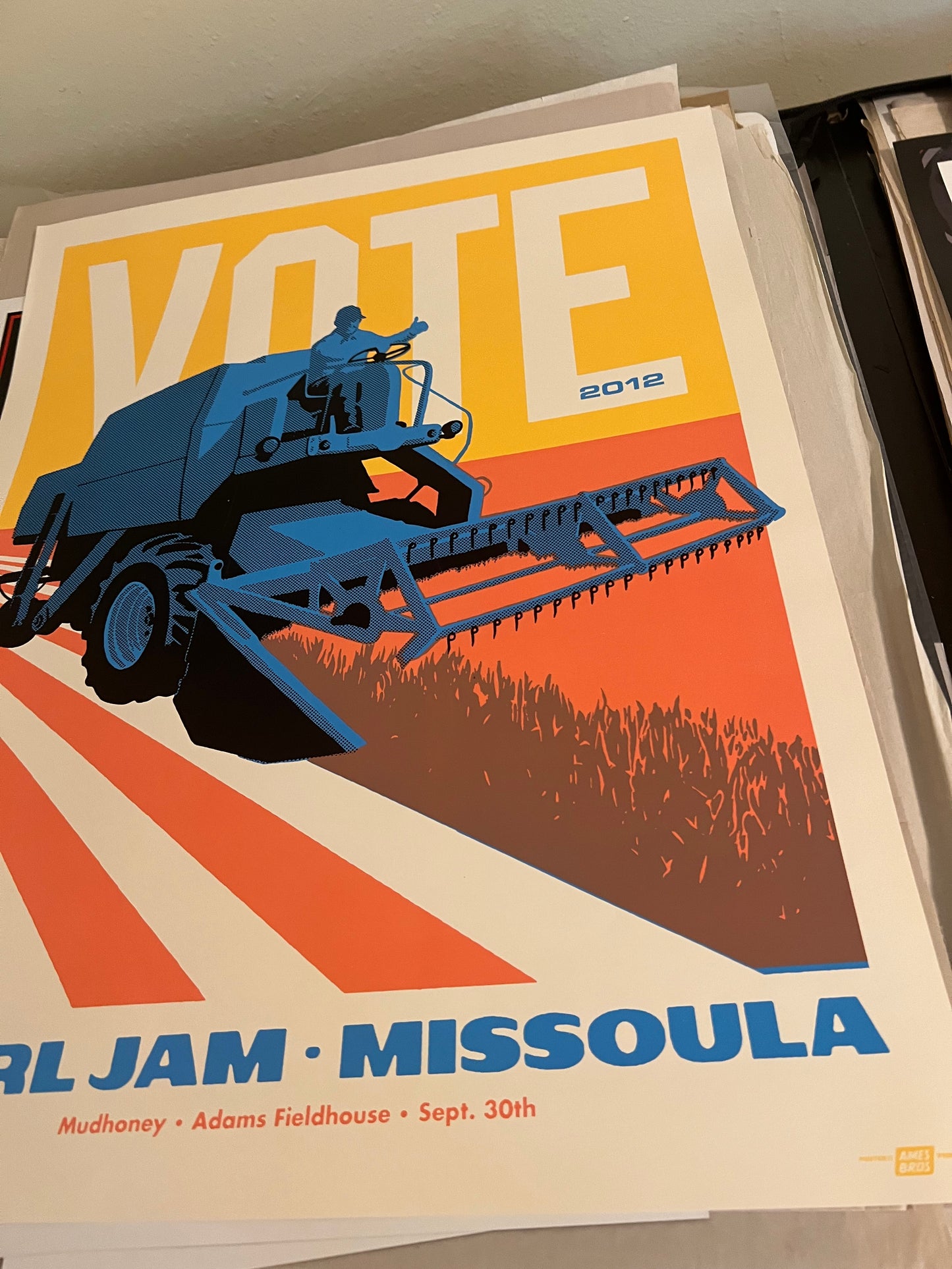 Vote 2012 Pearl Jam Missoula Mudhoney Sept 30 Poster AMES BROS 20x26!