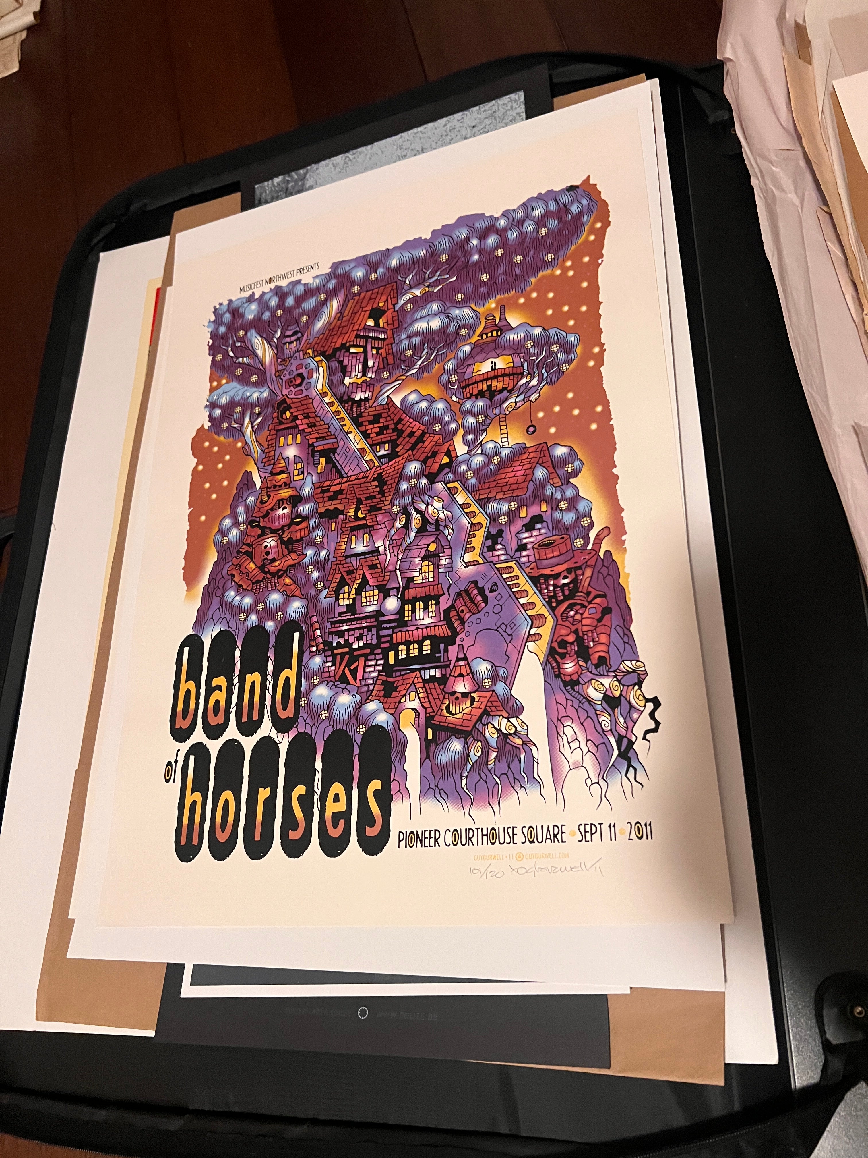 Band of horses pioneer square sept 11 2011 Guy Burwell Poster SIGNED SN!