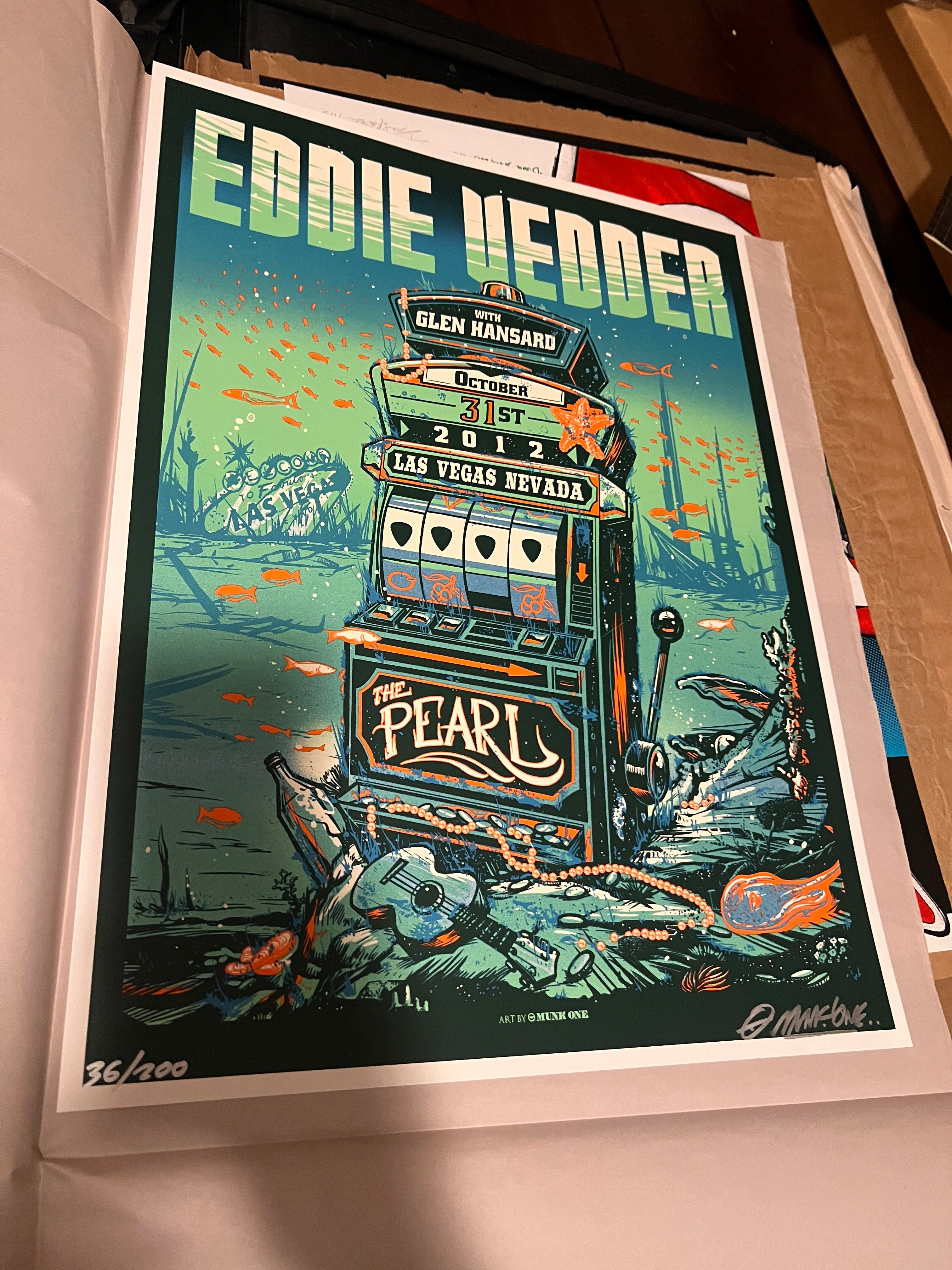 Eddie Vedder Las Vegas Poster Pearl Jam Glow In The Dark Artist Munk One SN!