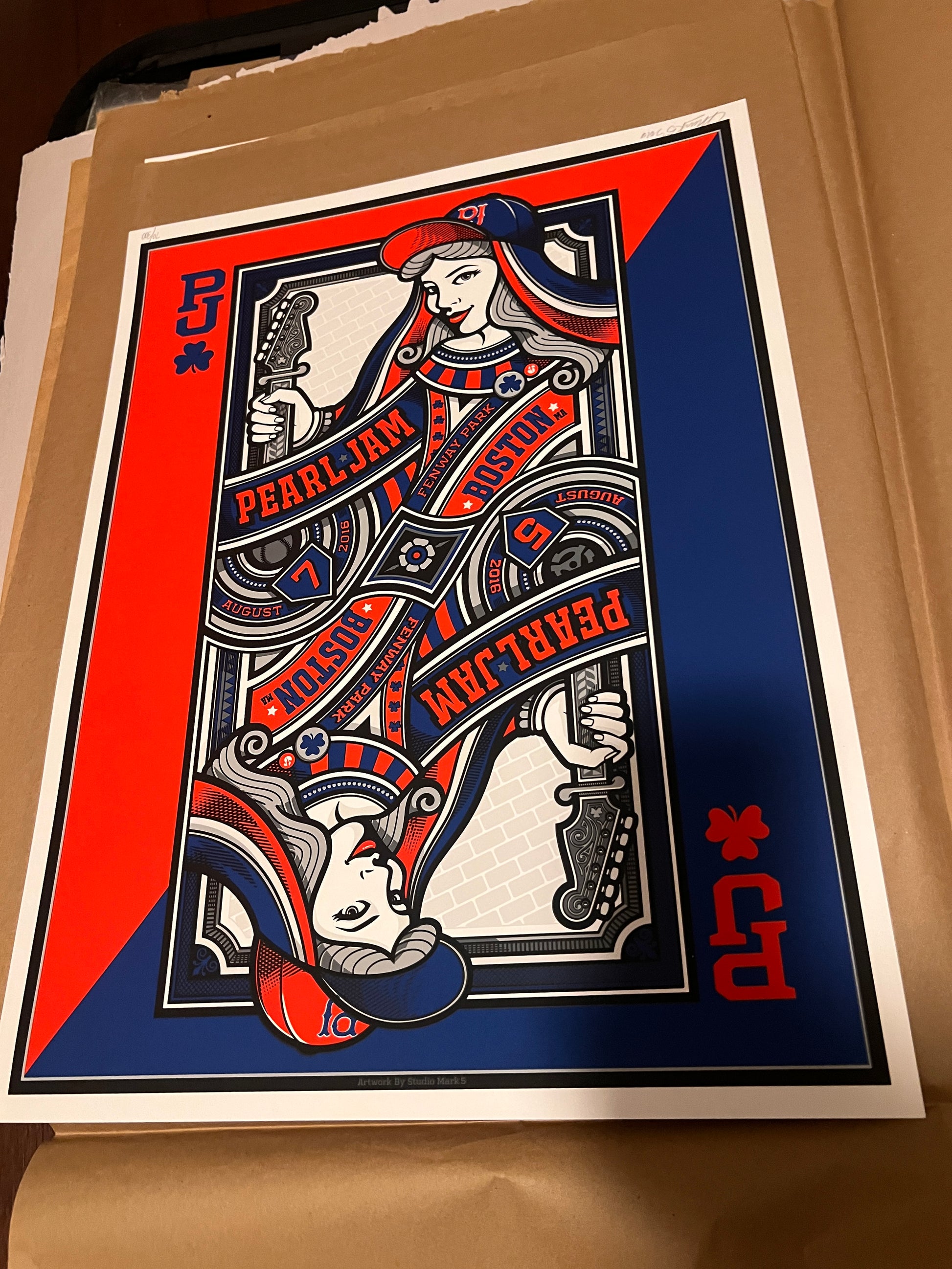 PEARL JAM FENWAY POSTER 2016 BY MARK 5 SIGNED SN!