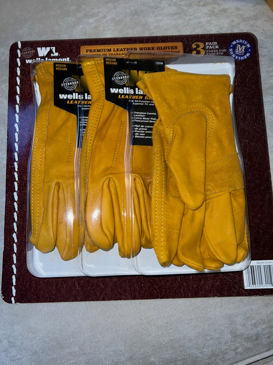Wells Lamont Premium Leather Work Gloves 3 Pair Pack - Medium