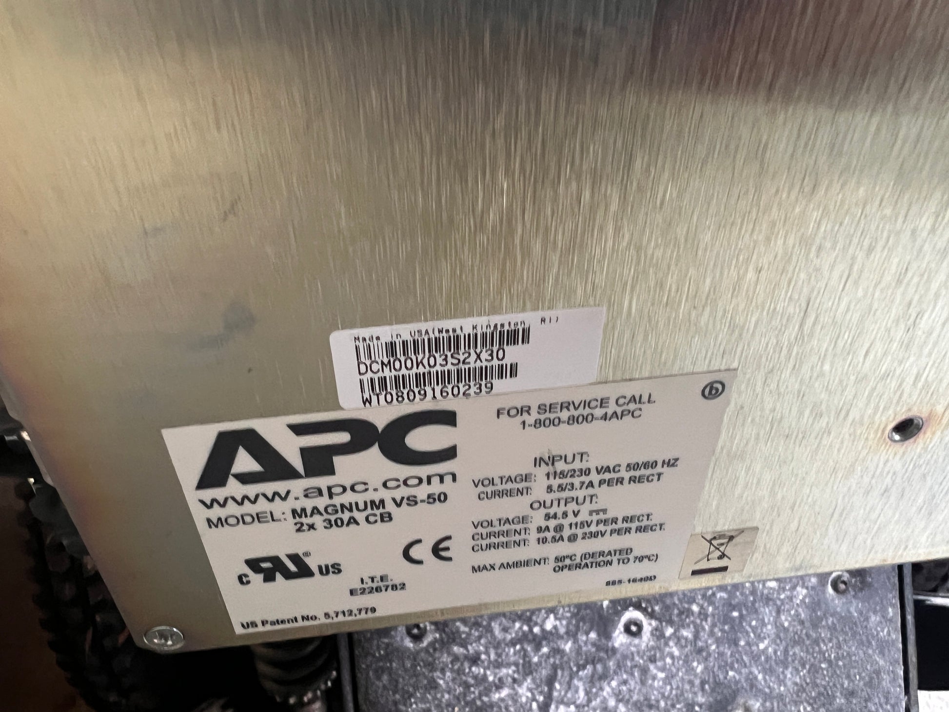 APC Magnum VS 50 W/SNMP -- 2X30A CB Distribution 54.5V